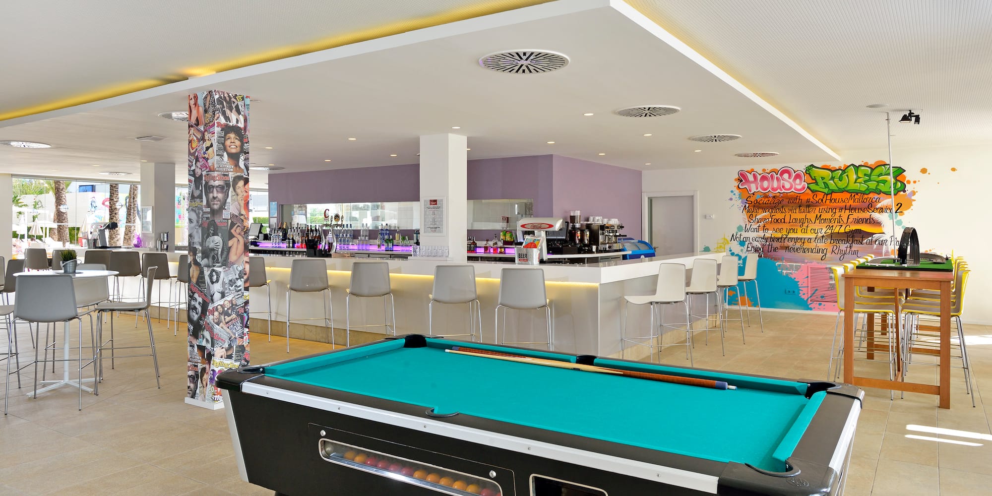 a pool table in a room