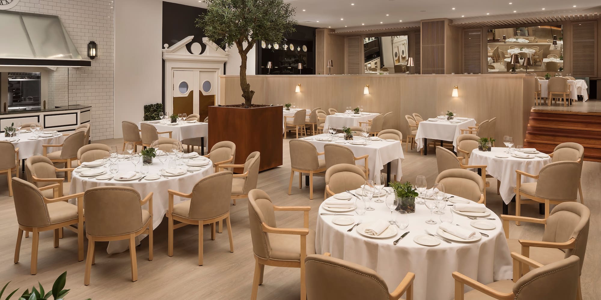 a room with tables and chairs