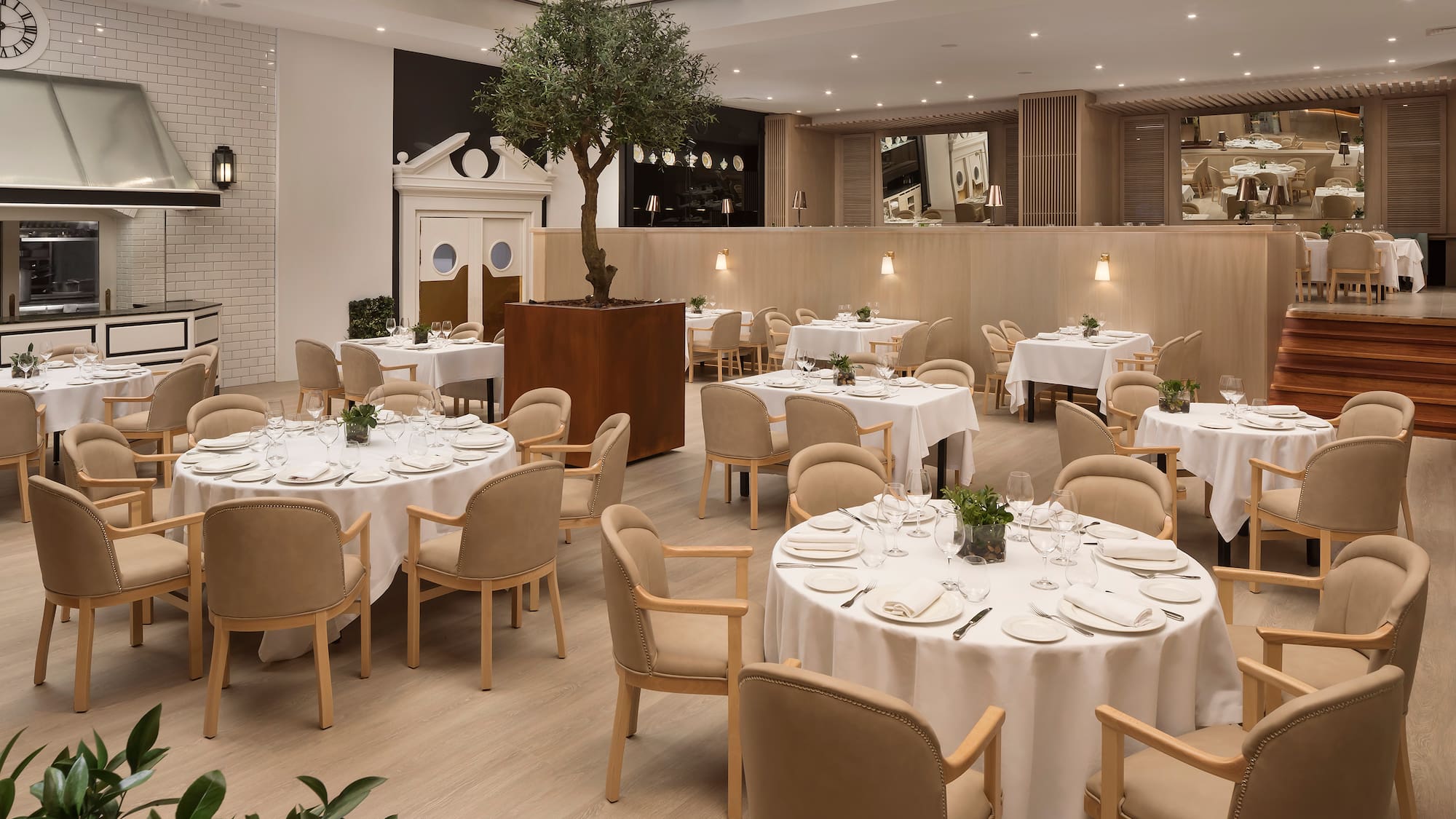 a room with tables and chairs