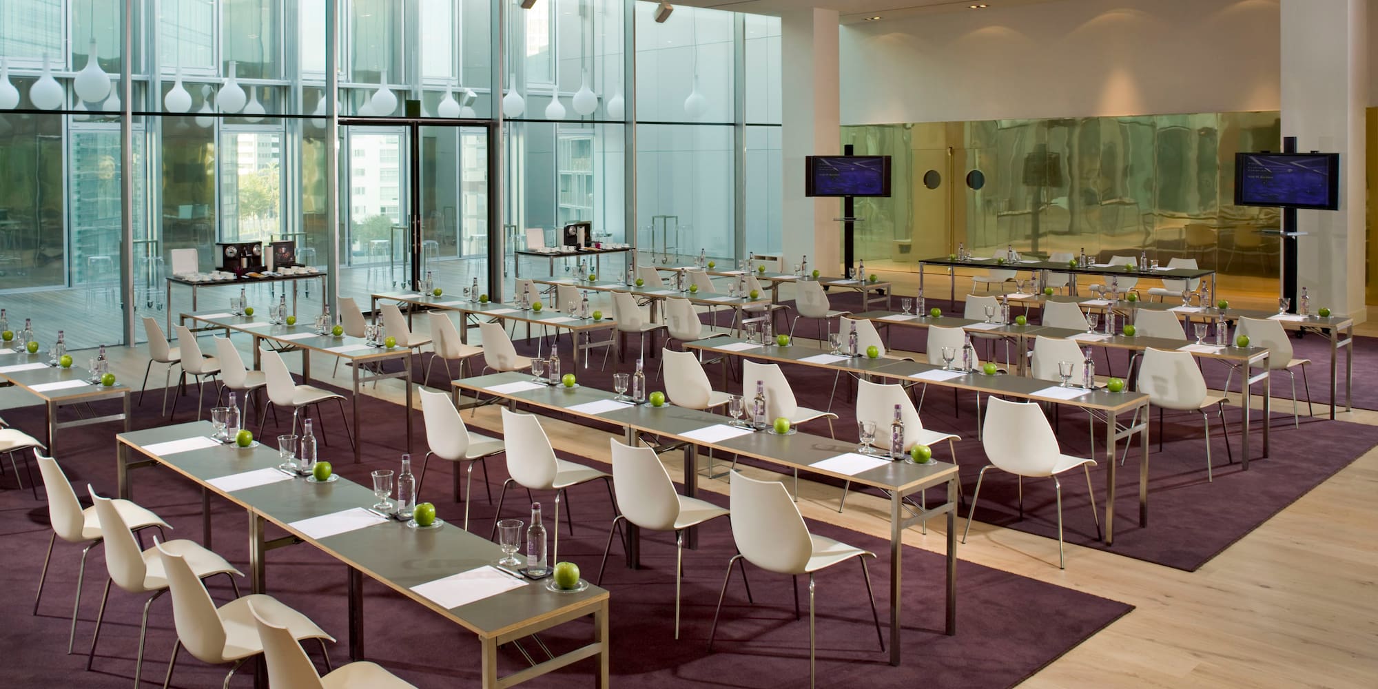 a room with tables and chairs