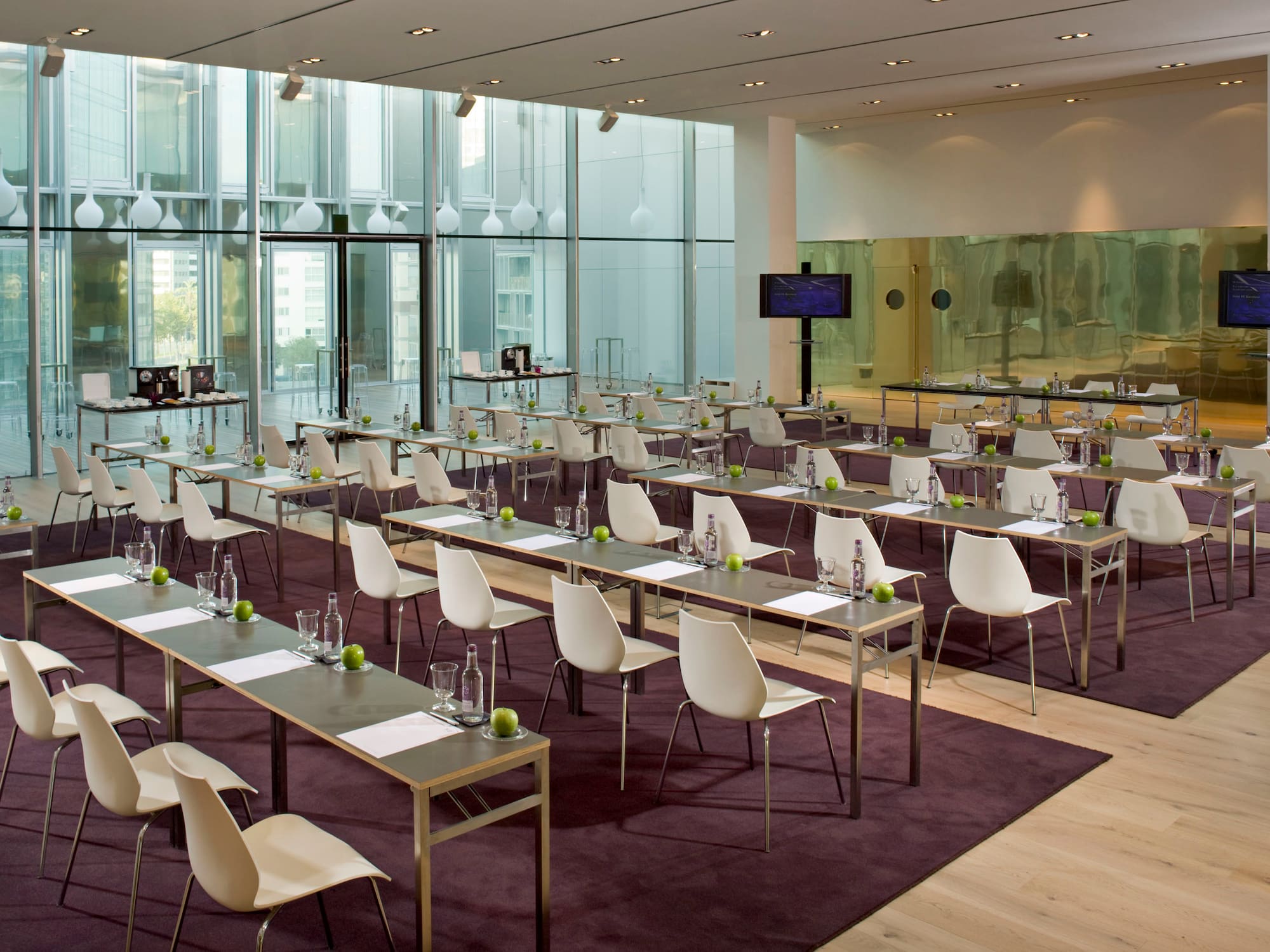 a room with tables and chairs