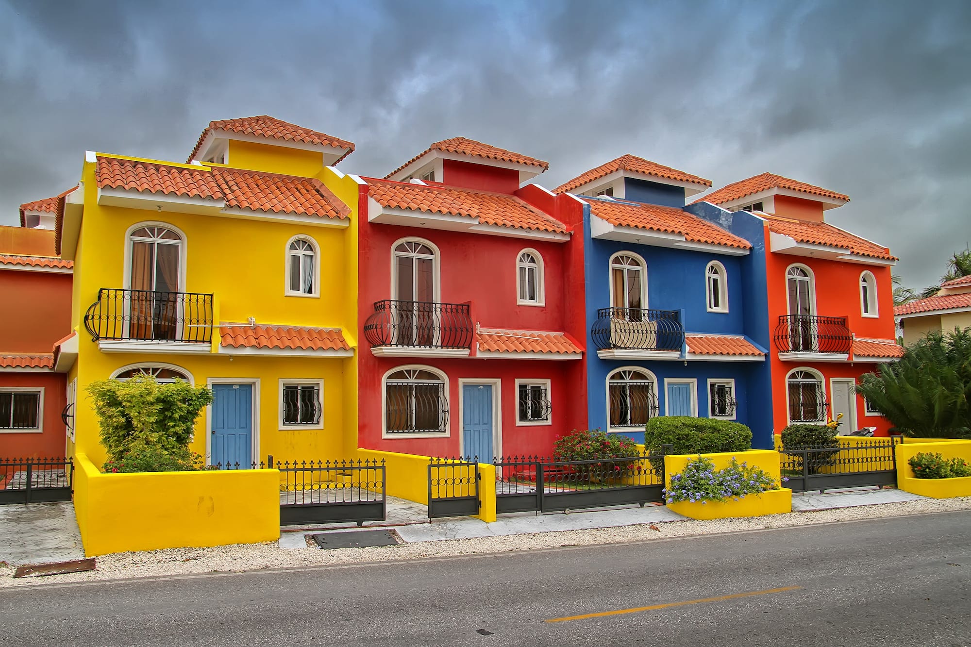 a row of colorful houses