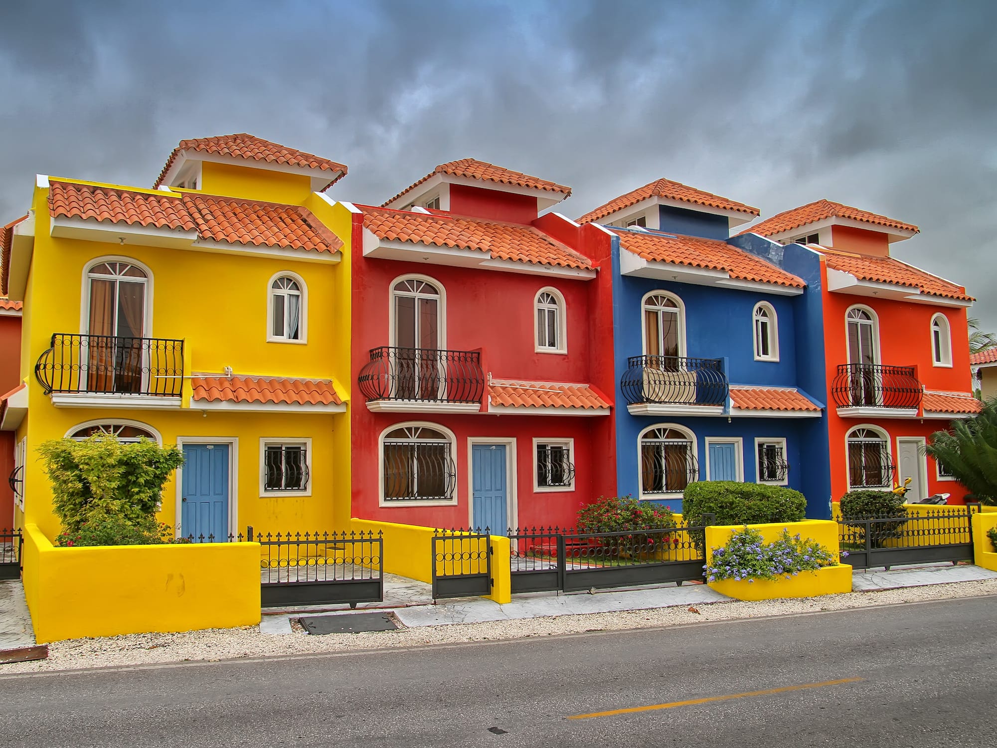 a row of colorful houses