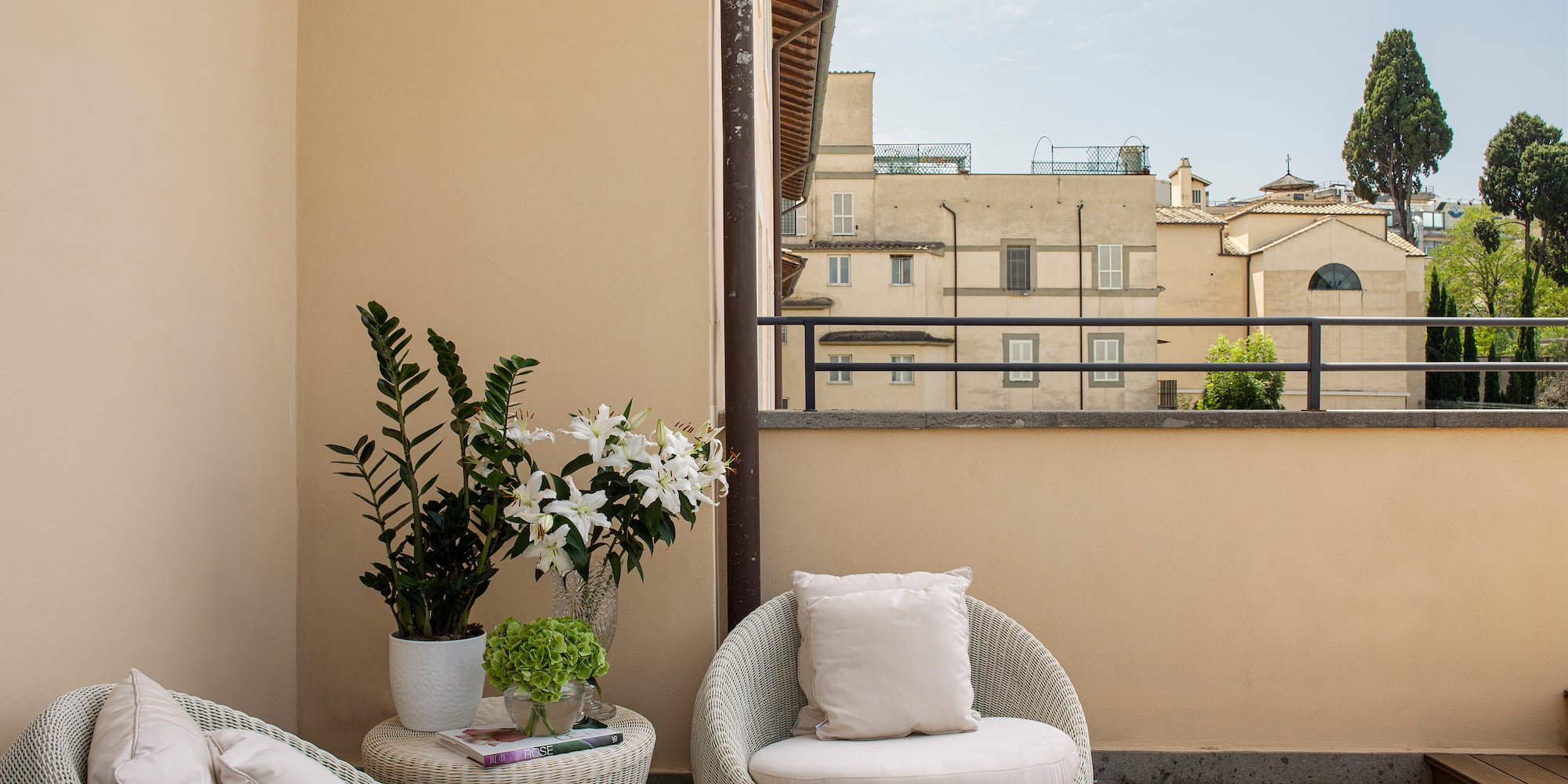 a chair and table on a patio
