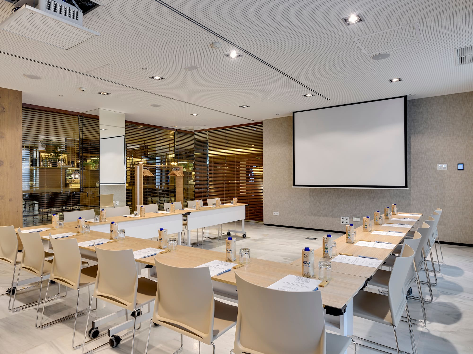 a room with tables and chairs