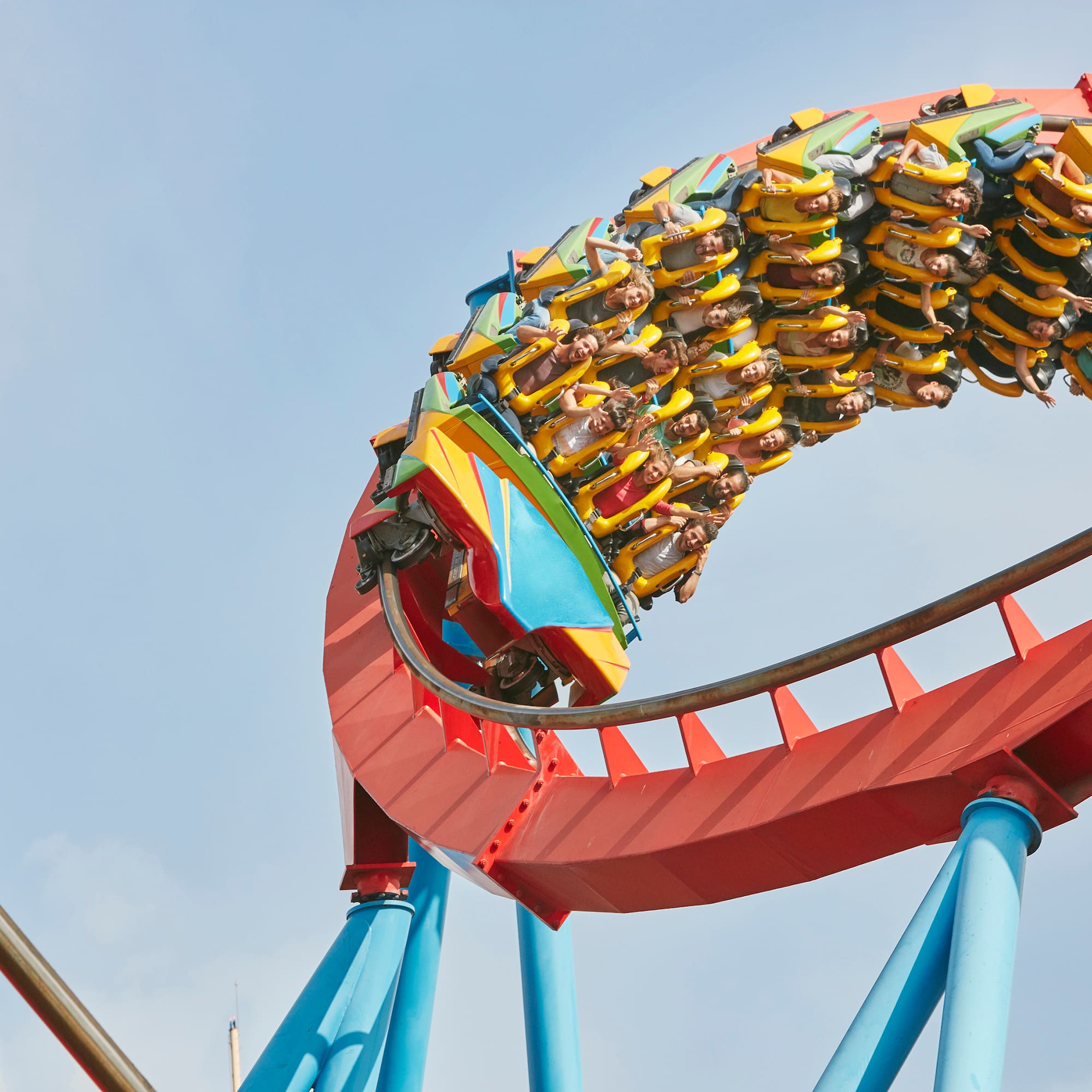 a group of people on a roller coaster