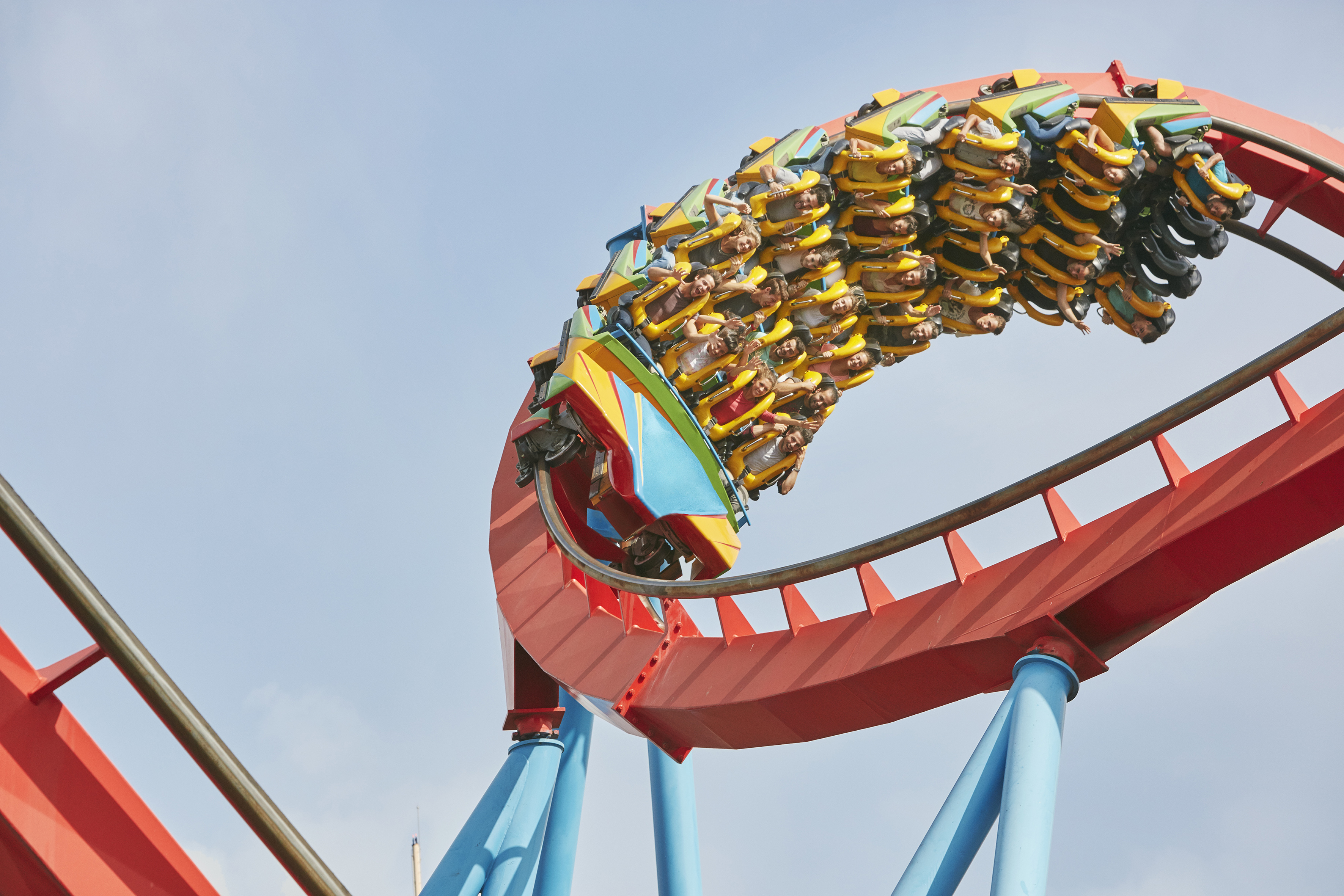 a group of people on a roller coaster
