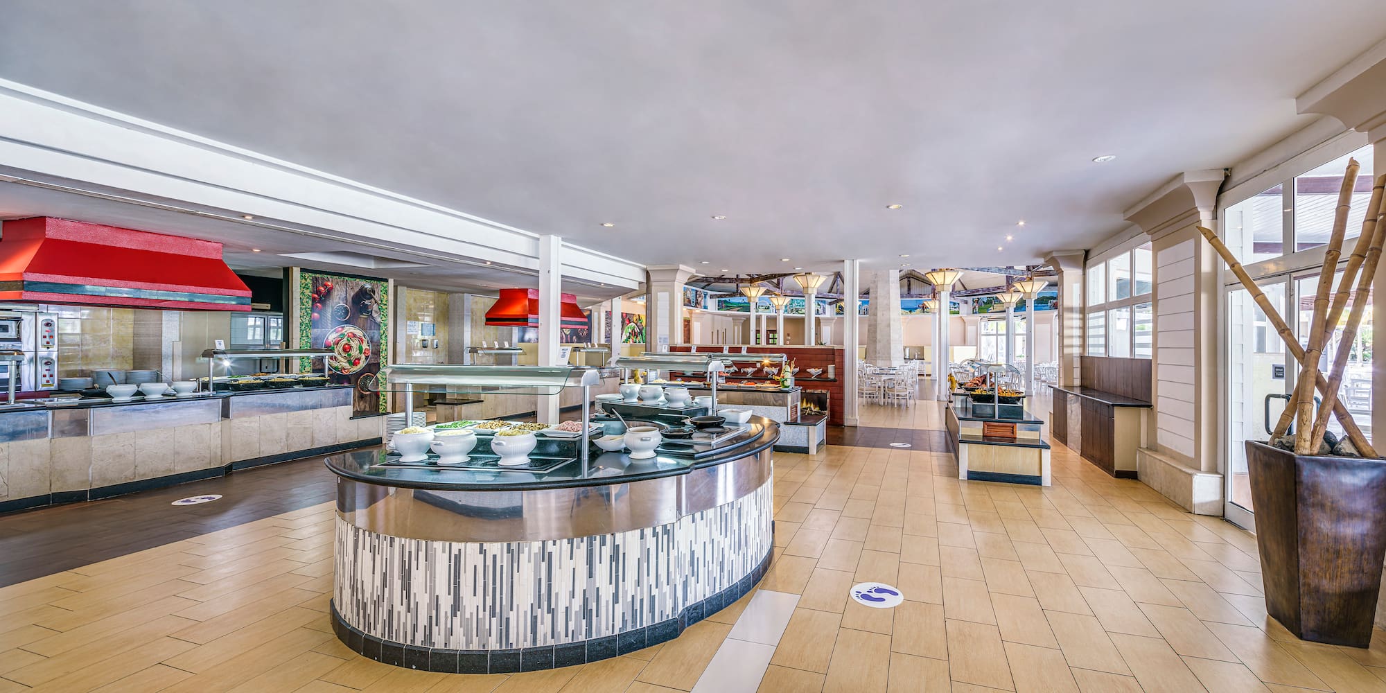 a buffet line in a restaurant