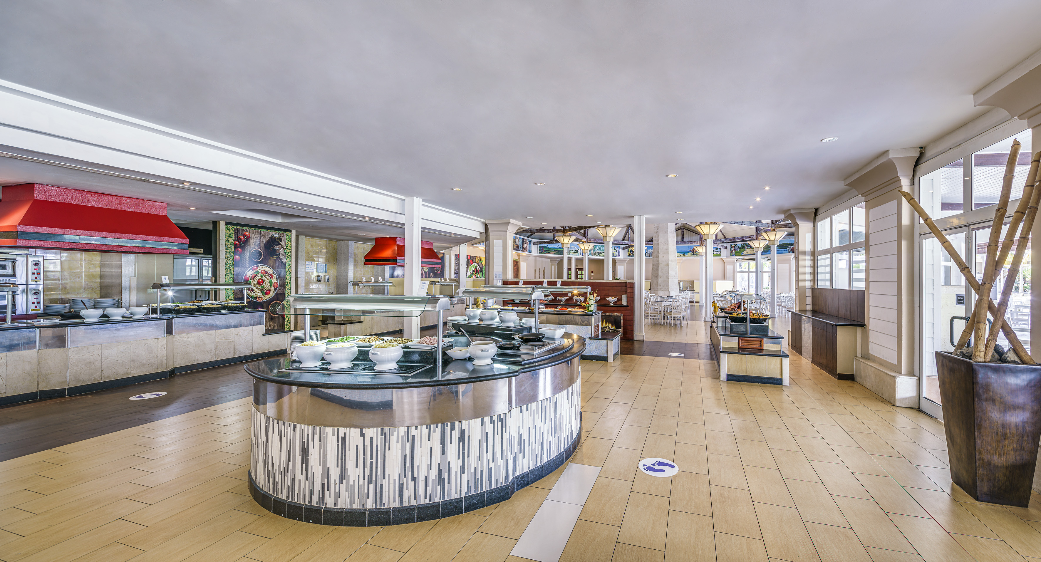 a buffet line in a restaurant