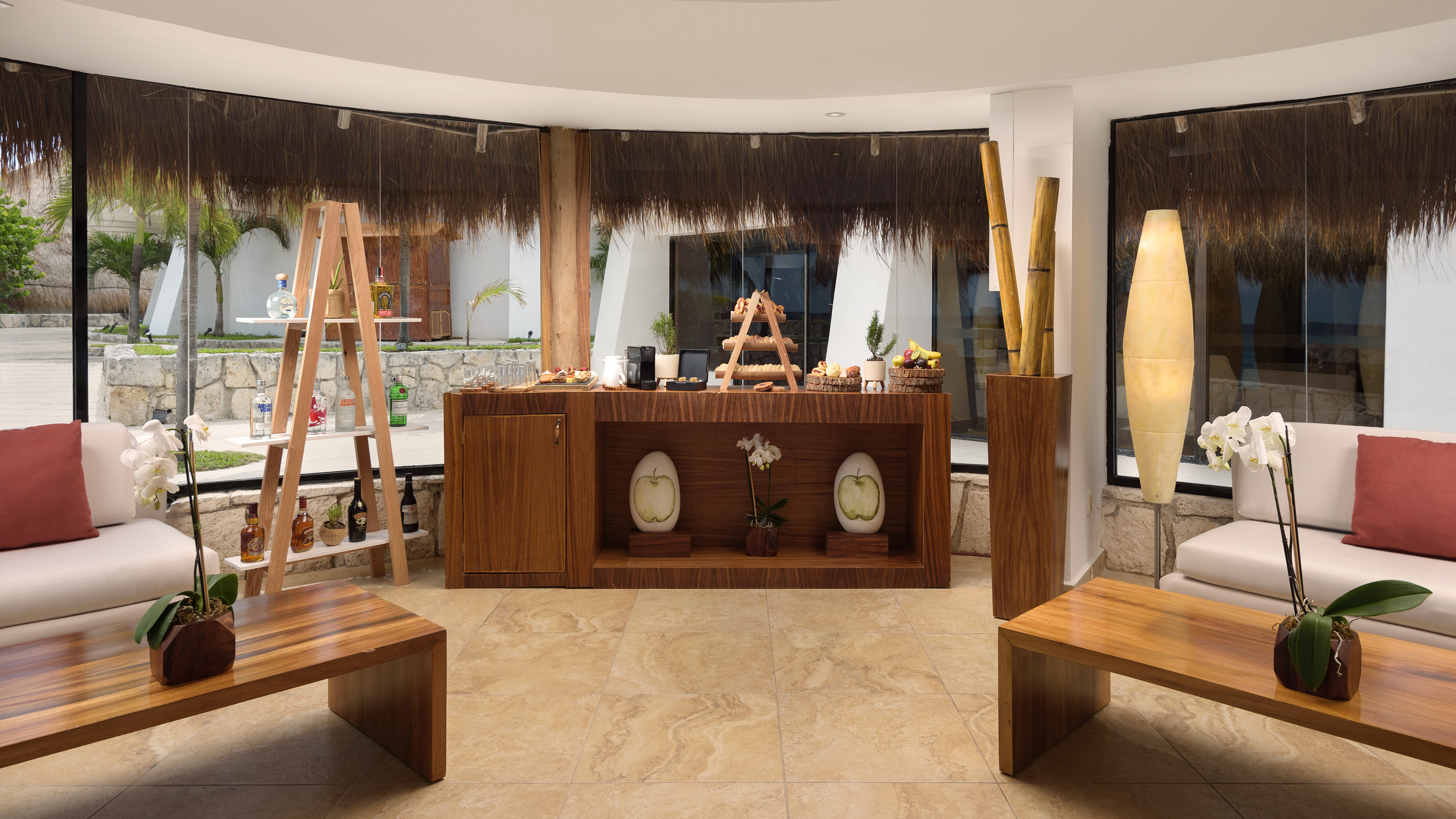 a room with a table and chairs