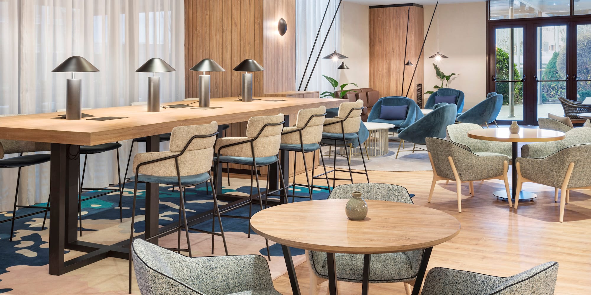 a room with tables and chairs