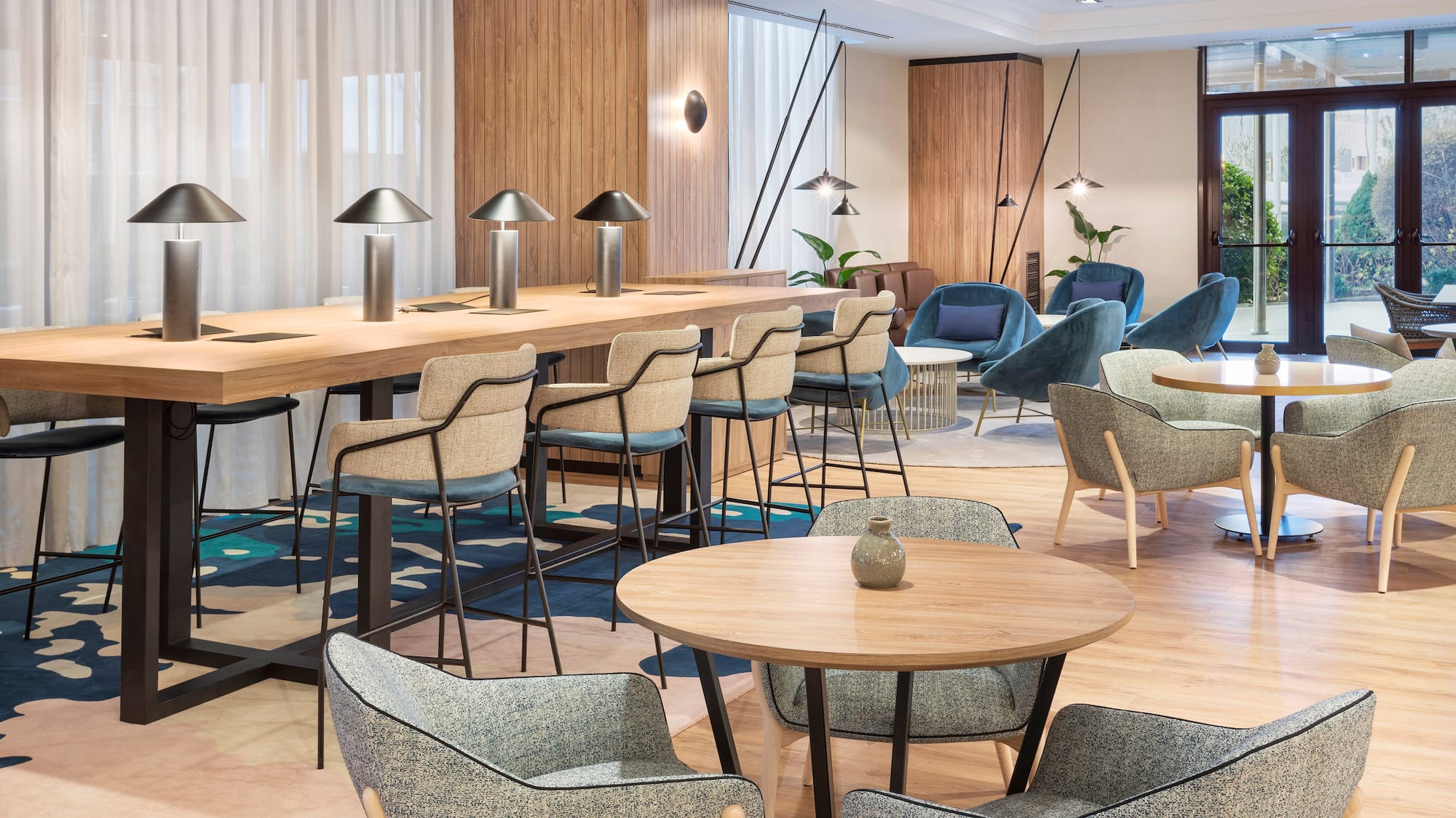 a room with tables and chairs