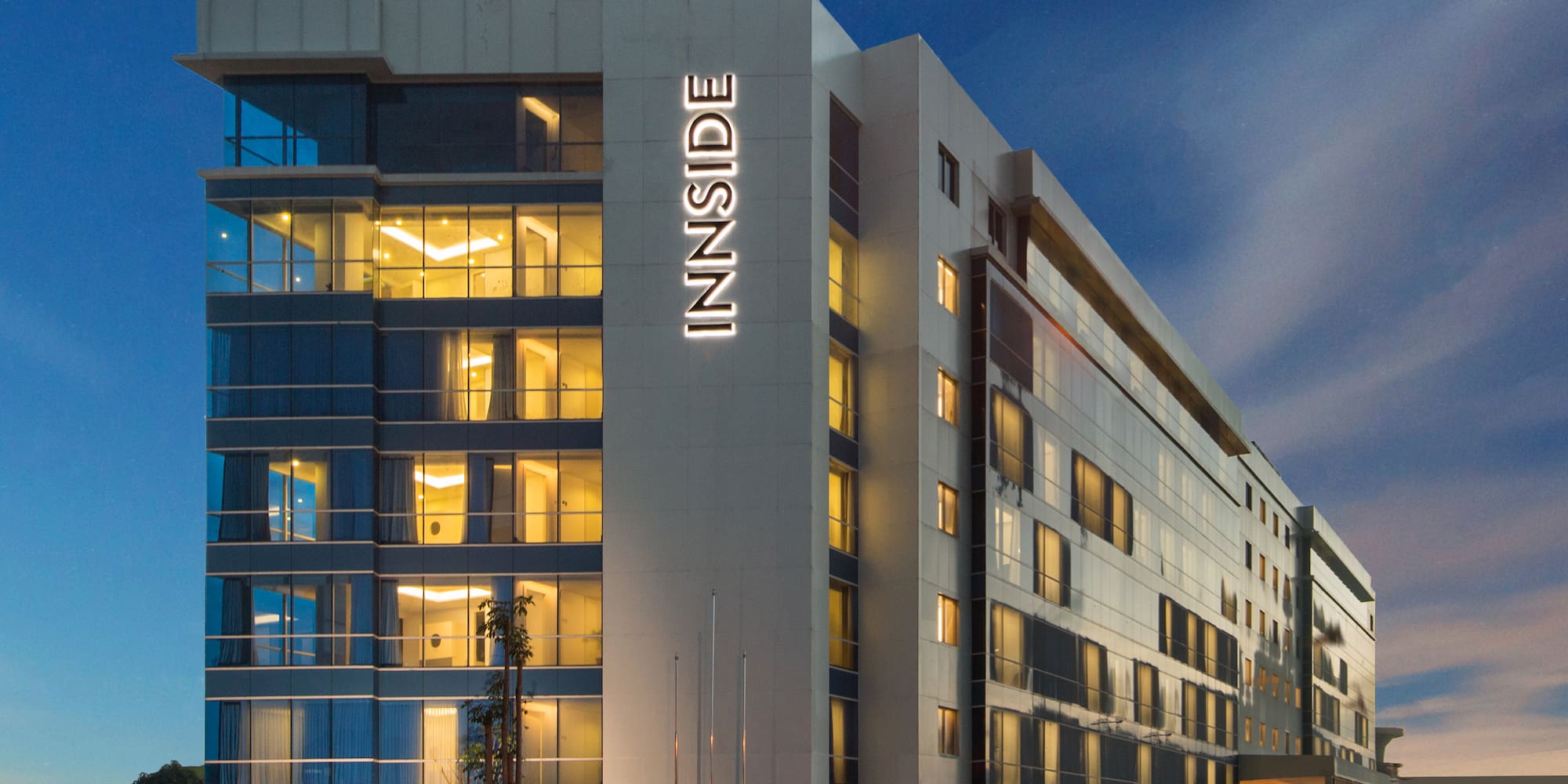 a building with lights on