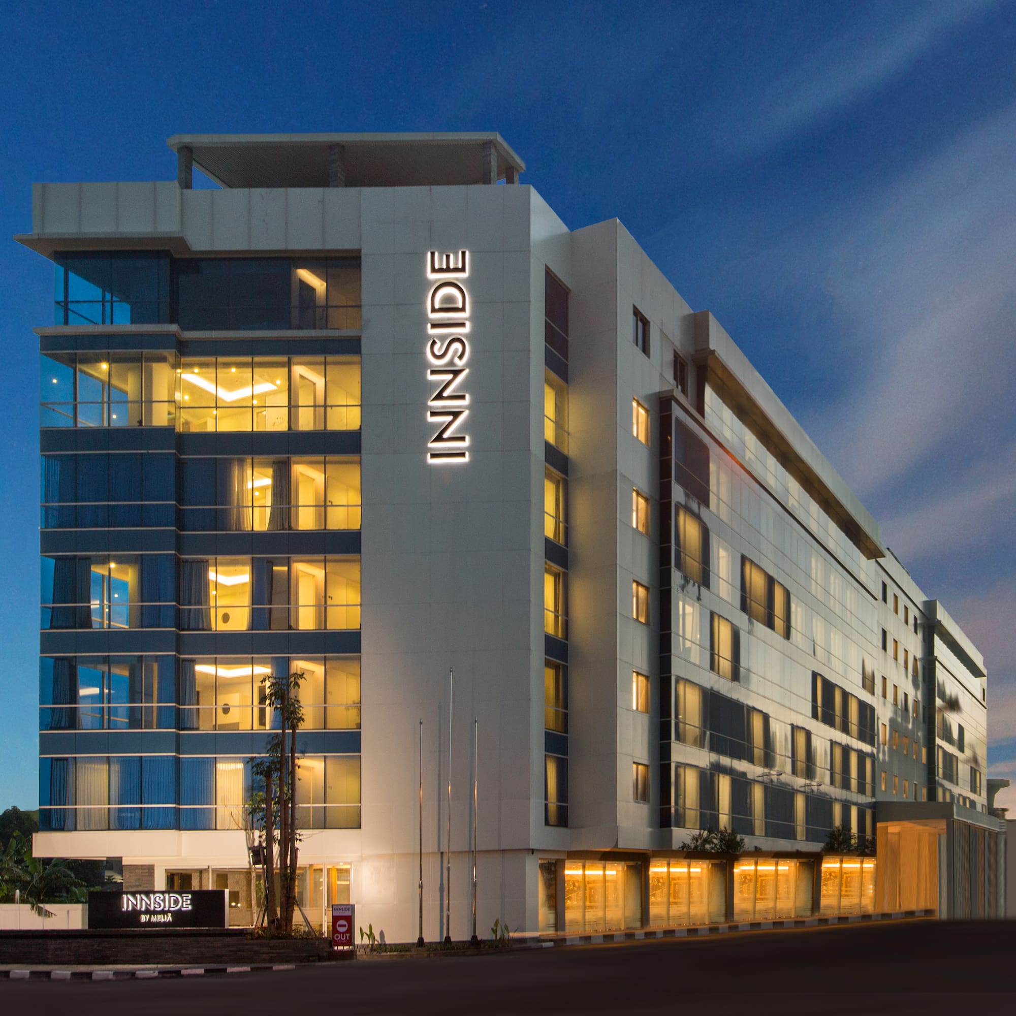 a building with lights on