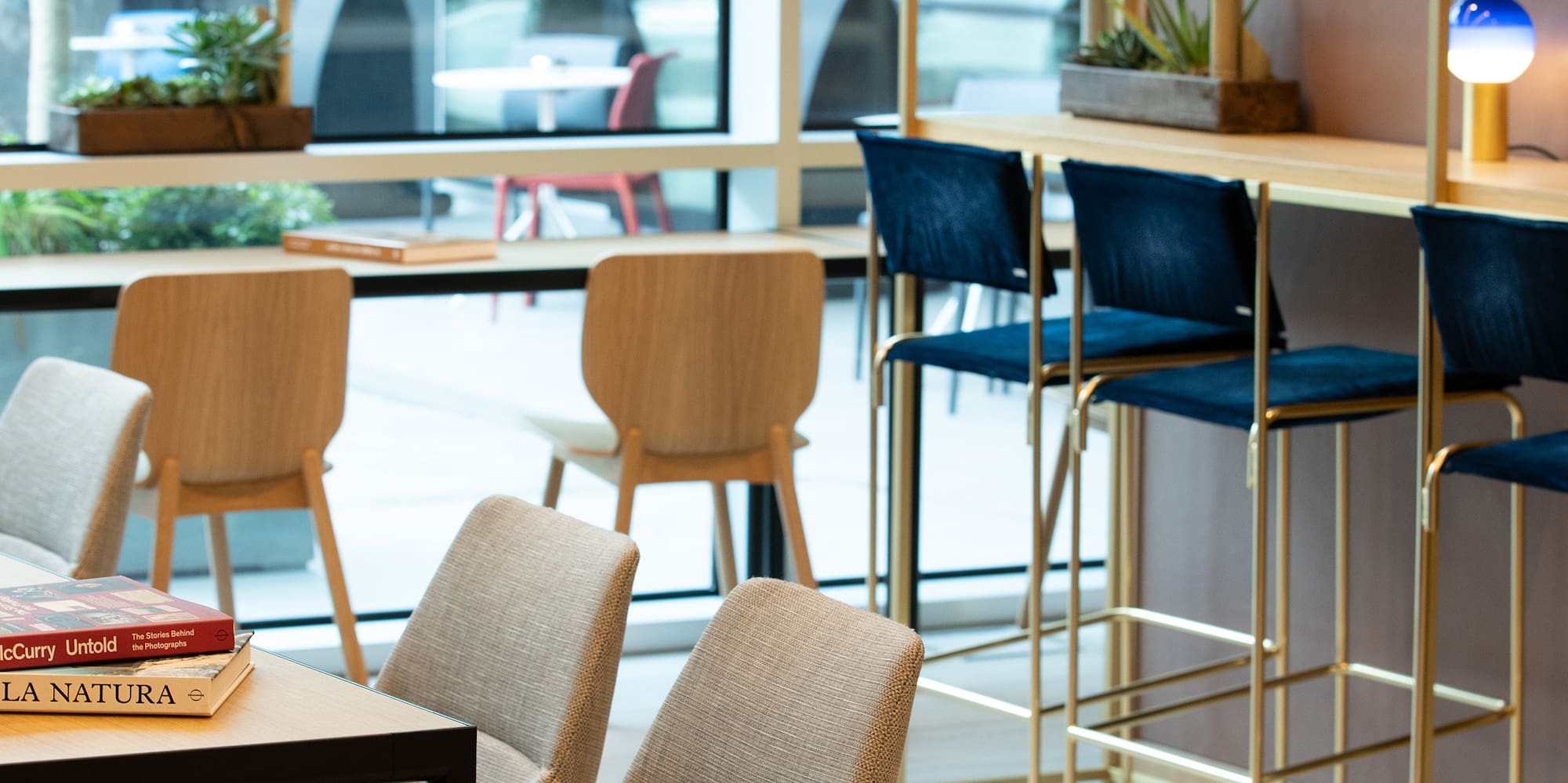 a room with chairs and tables