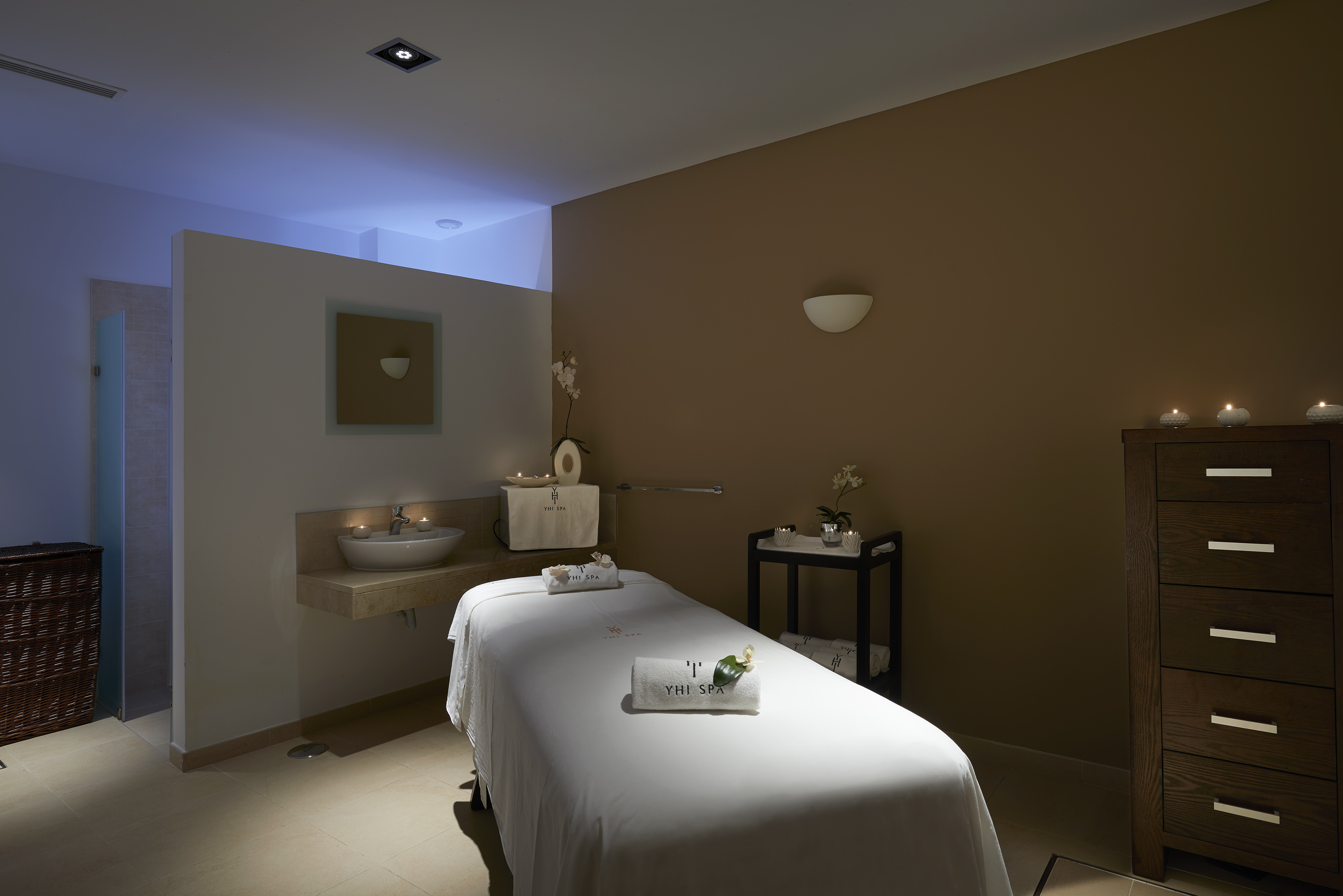 a massage table in a room