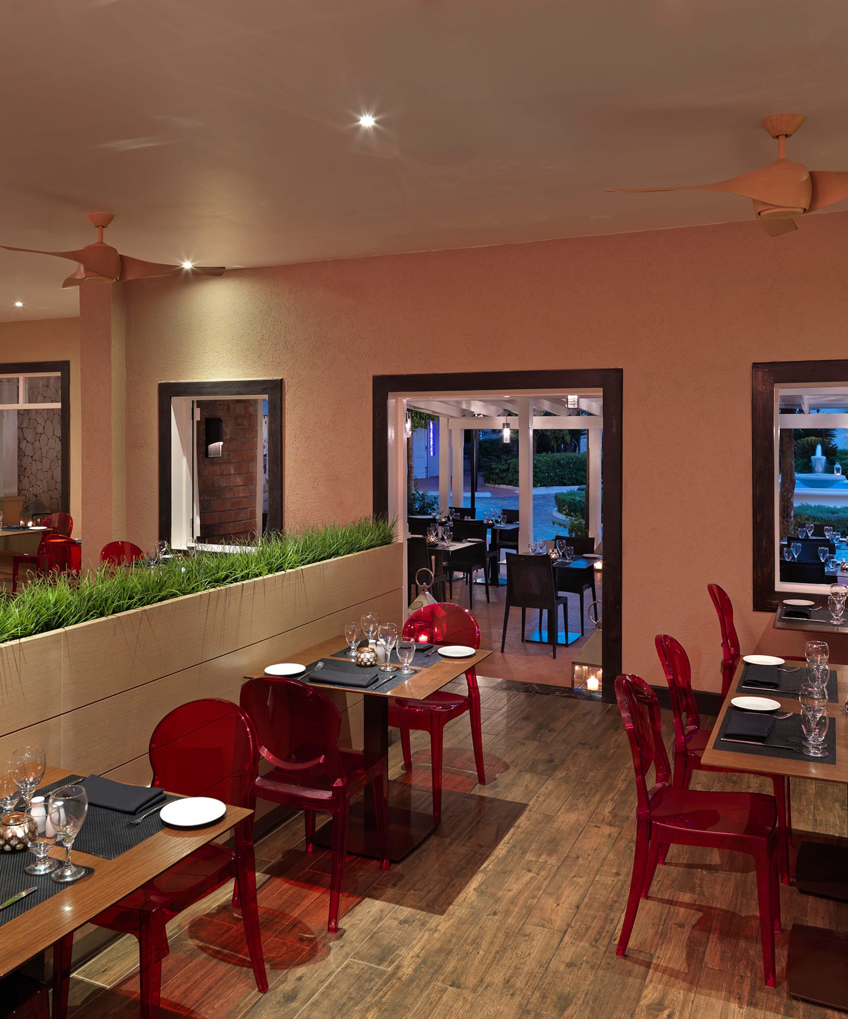 a room with tables and chairs