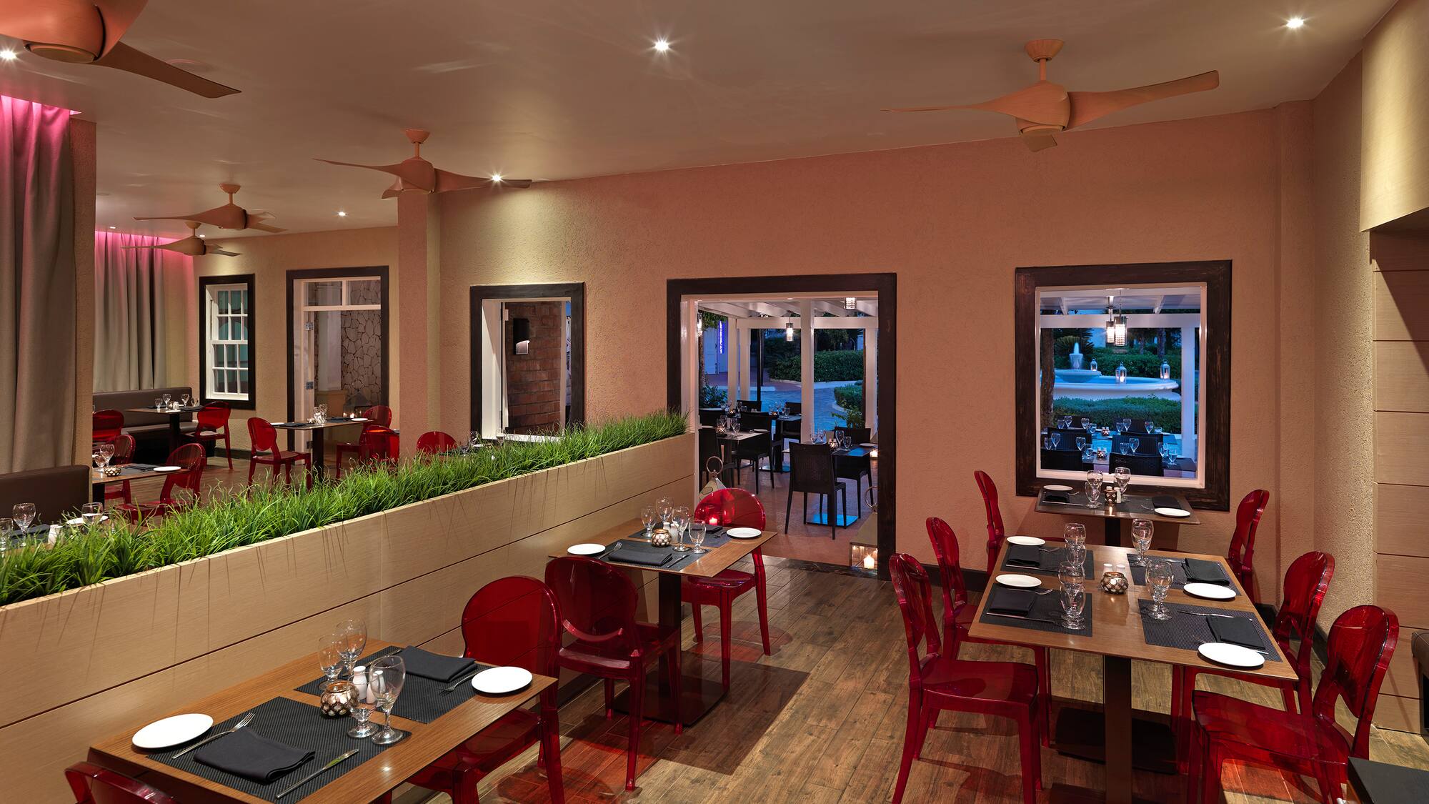 a room with tables and chairs