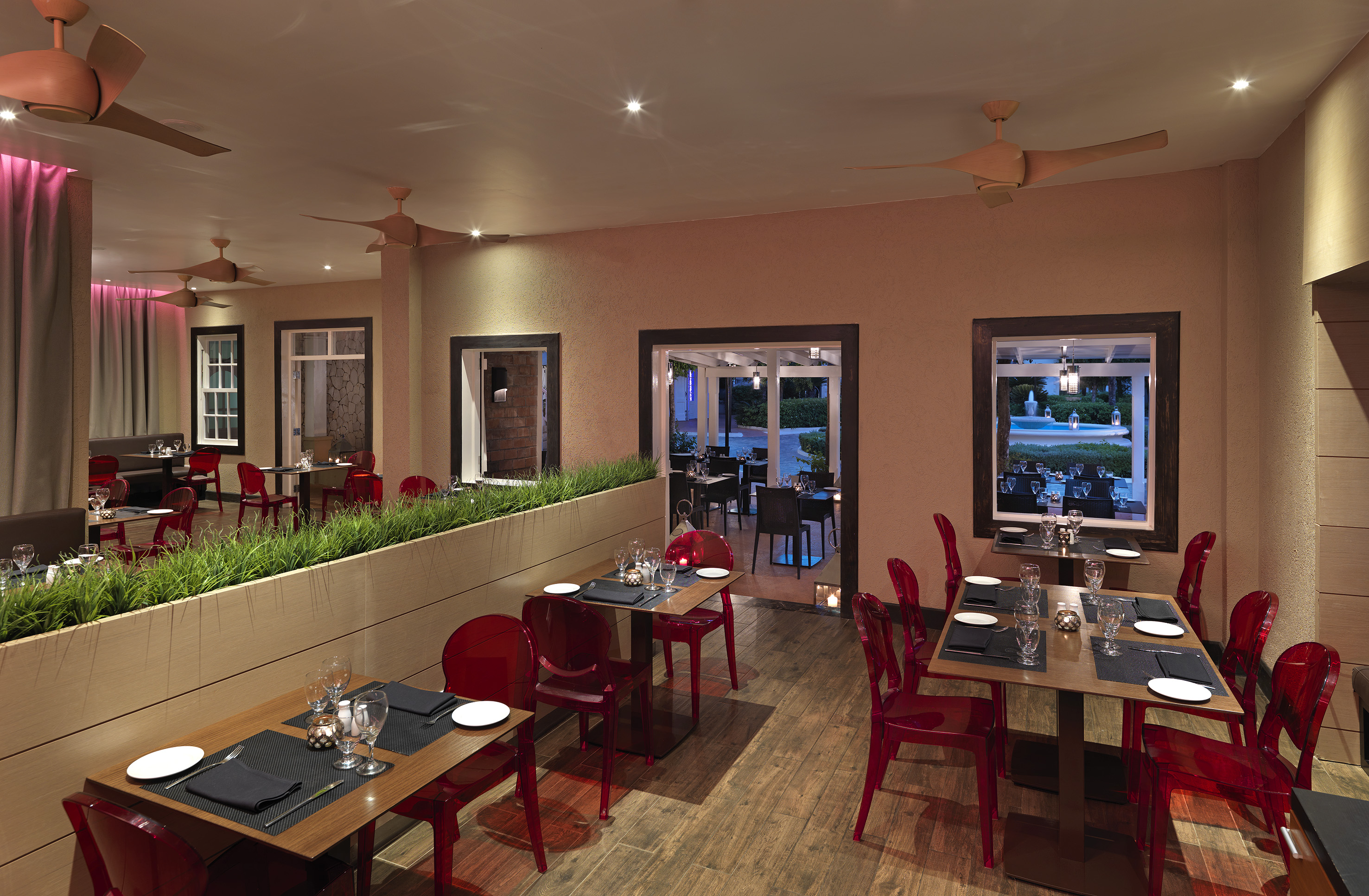 a room with tables and chairs