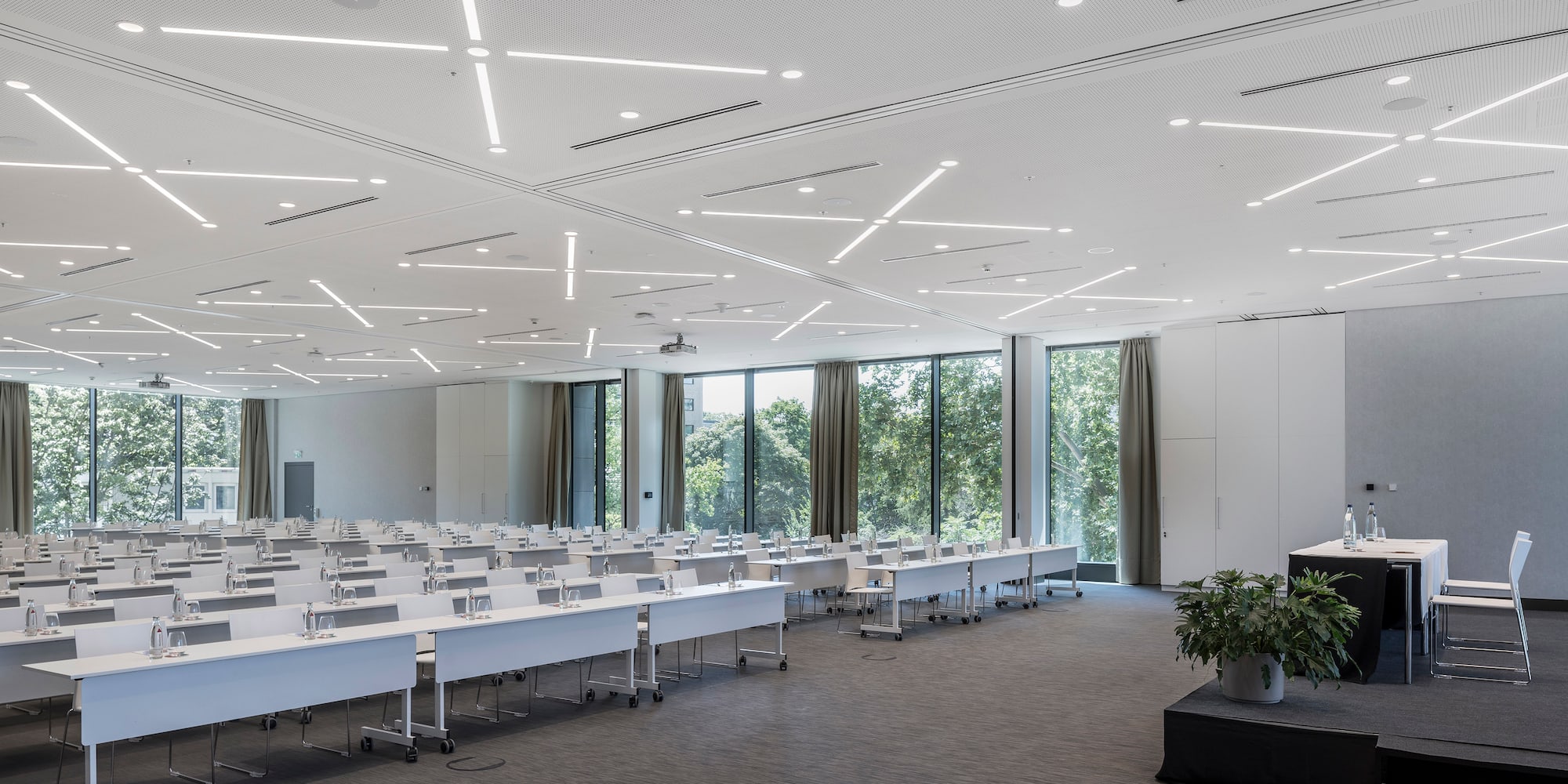 a room with tables and chairs