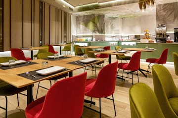 a room with tables and chairs