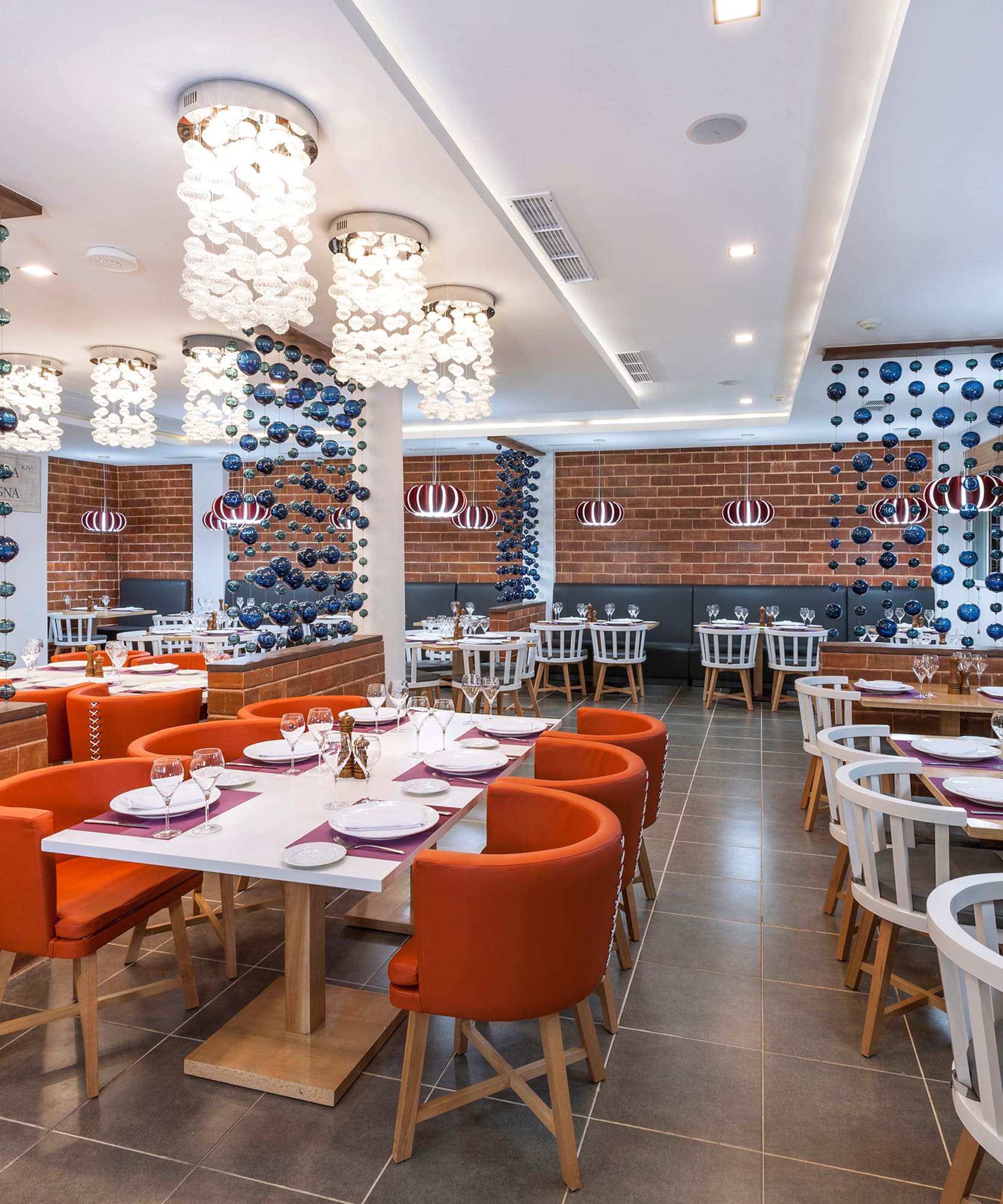 a room with tables and chairs