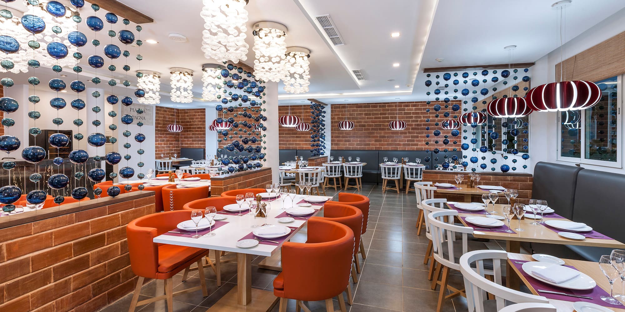 a room with tables and chairs