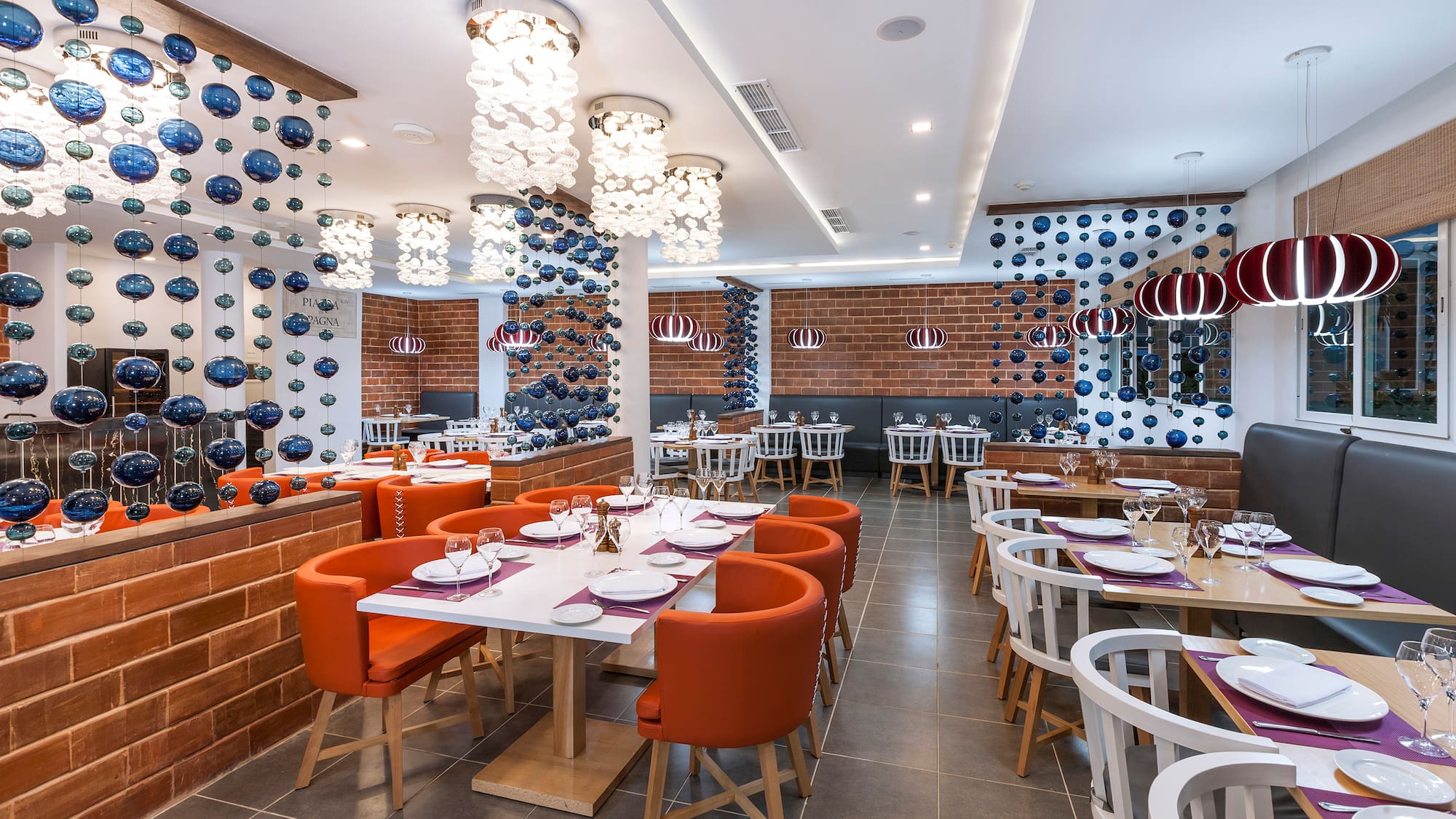 a room with tables and chairs