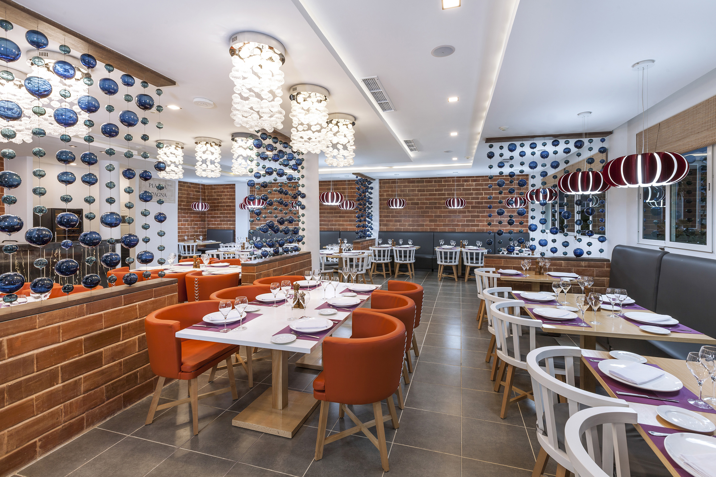 a room with tables and chairs