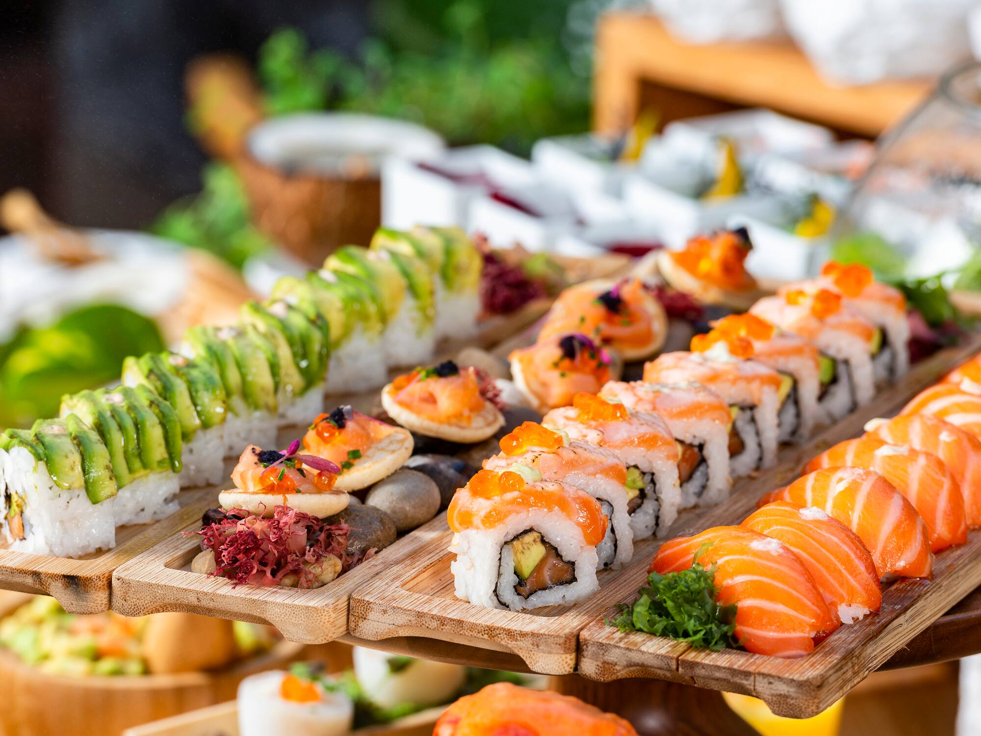 a tray of sushi on a table