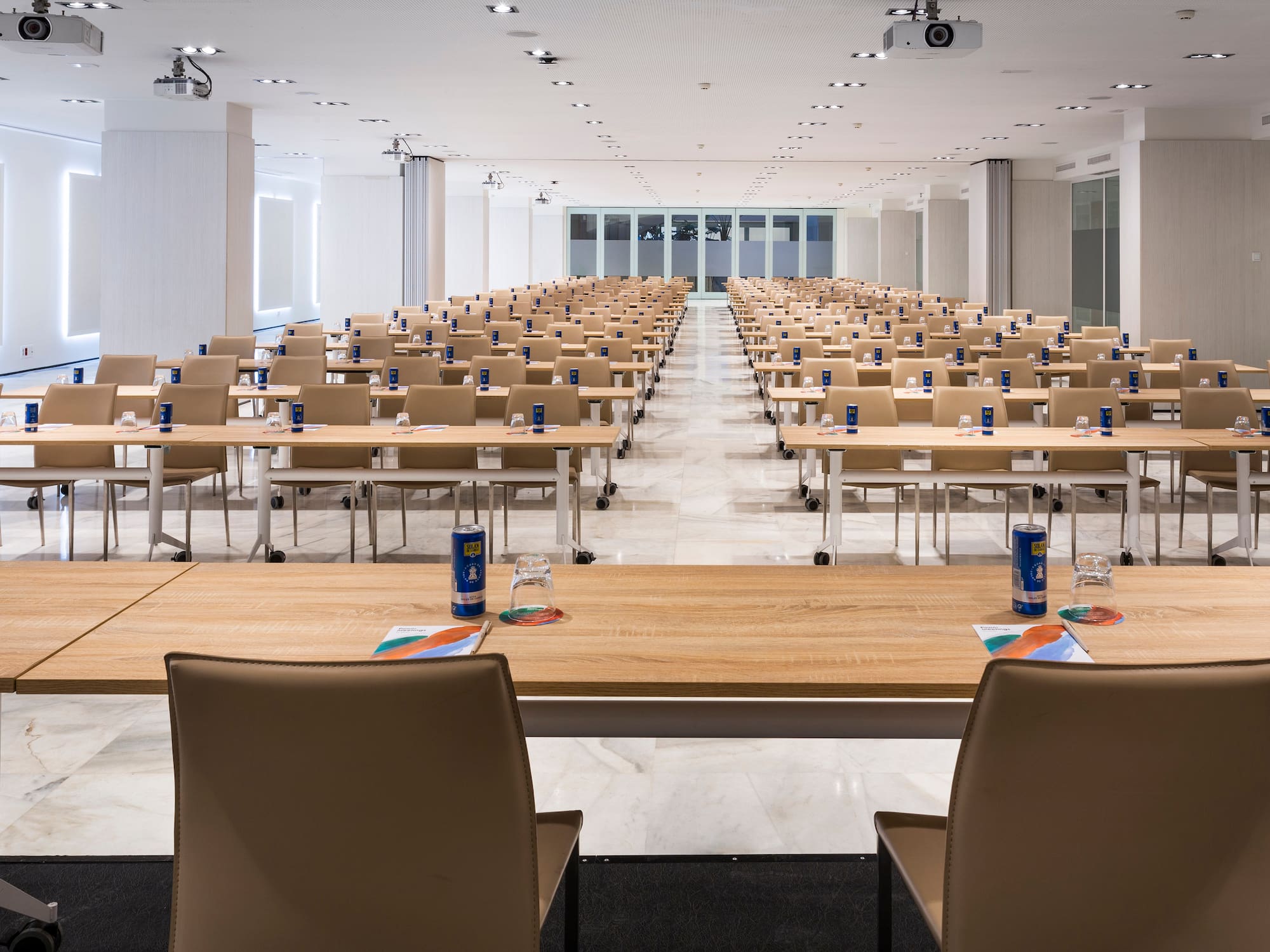 a room with tables and chairs