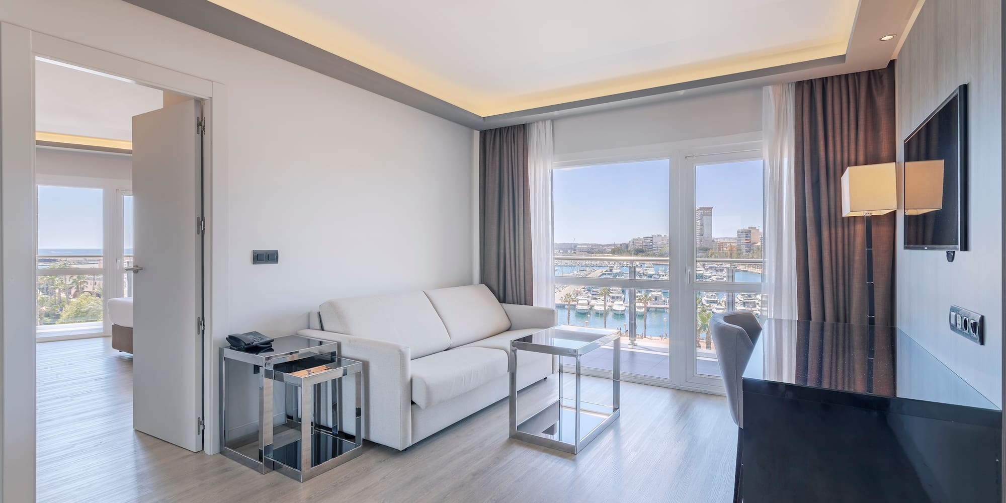 a room with a couch and a table