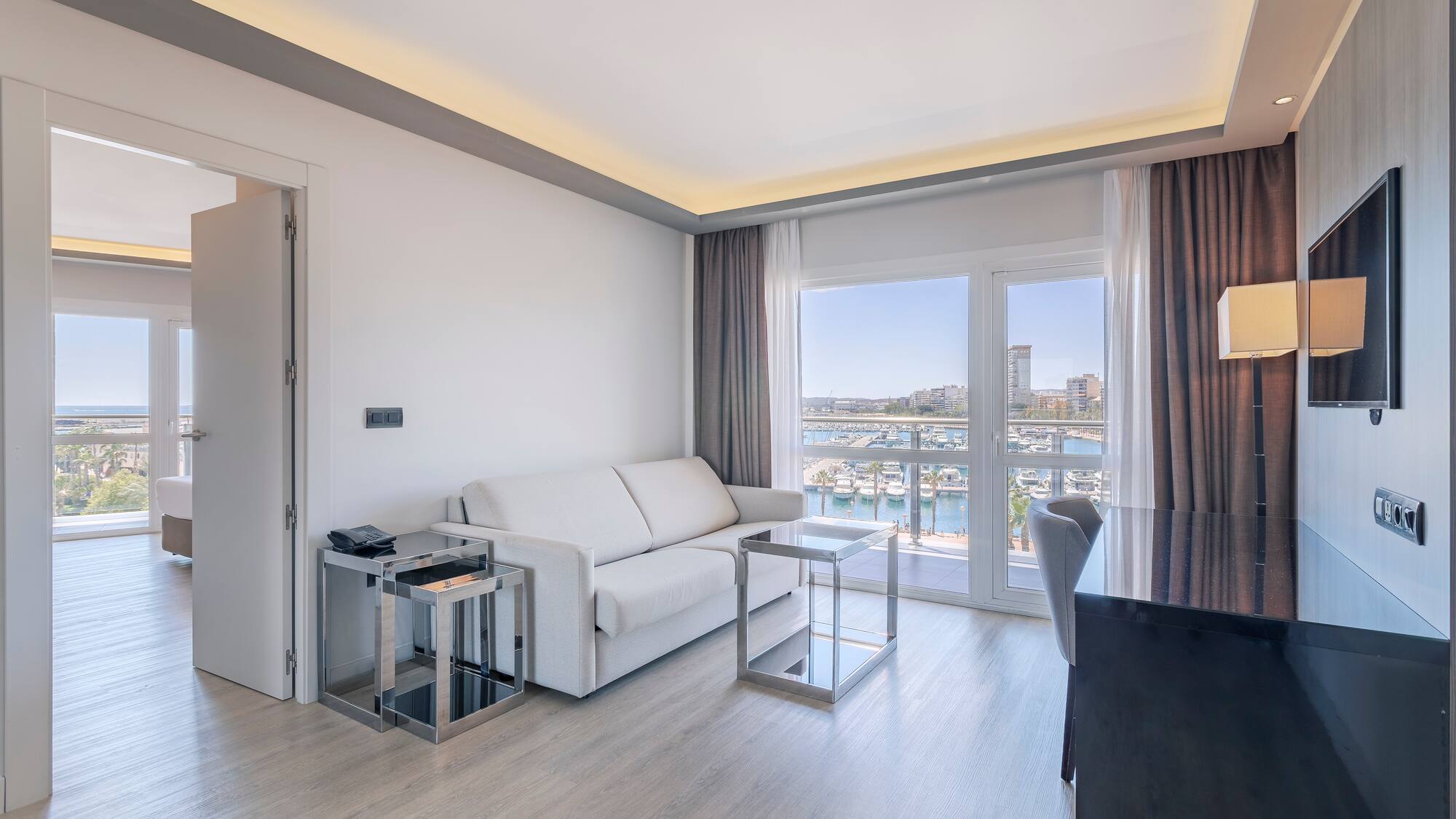 a room with a couch and a table