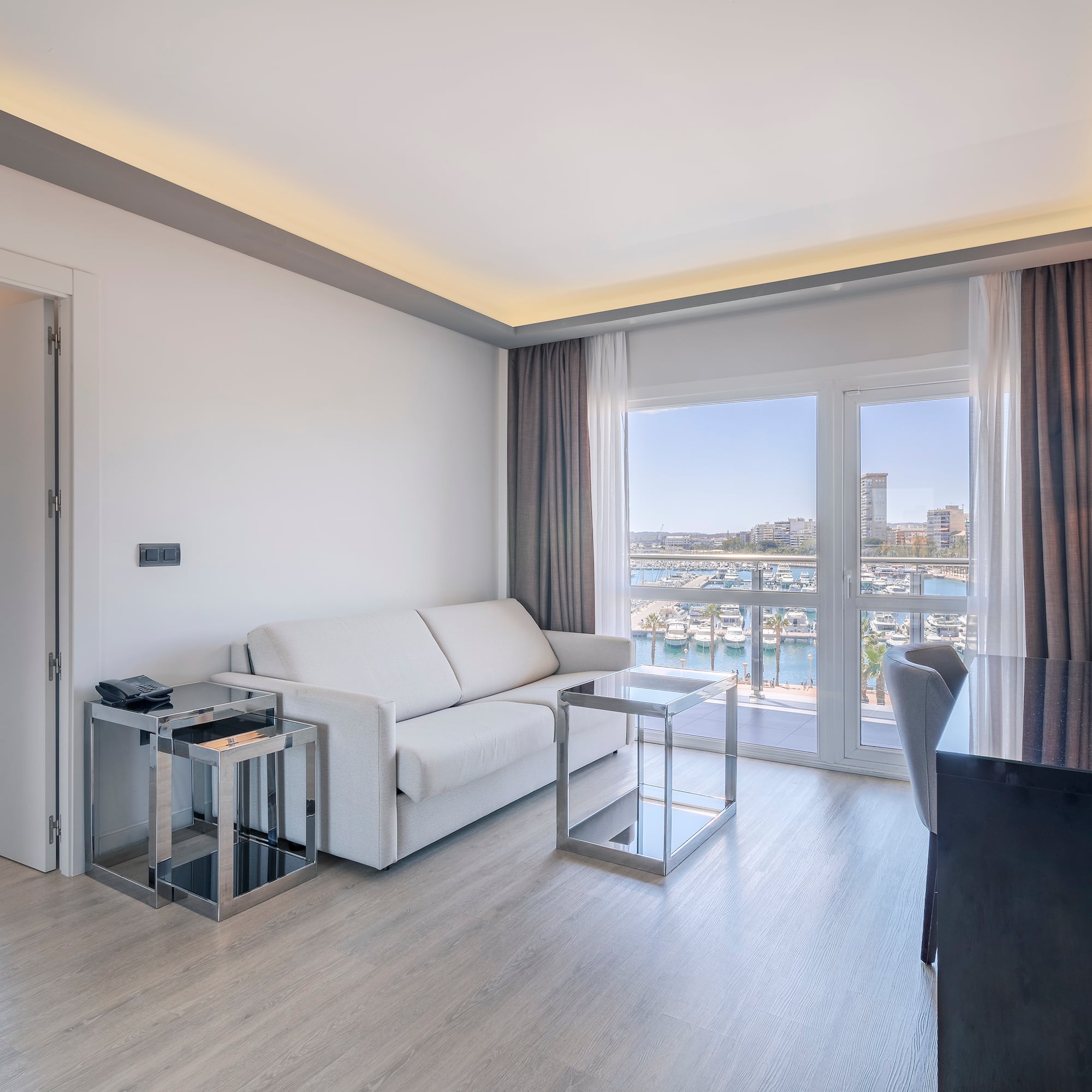 a room with a couch and a table