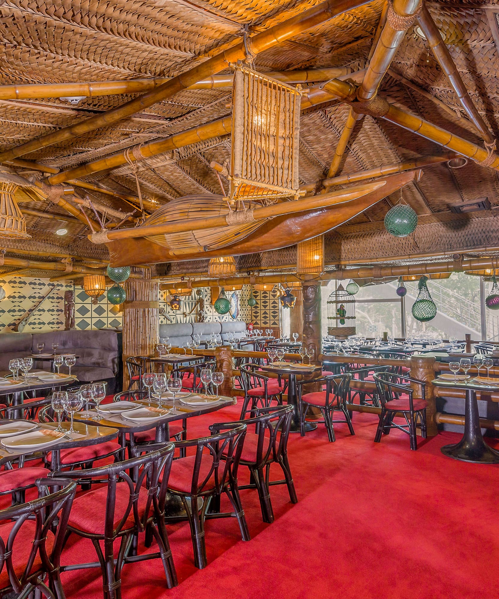 a room with tables and chairs