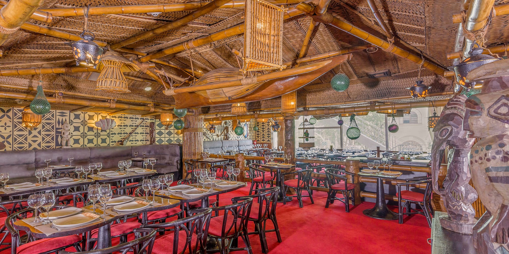 a room with tables and chairs