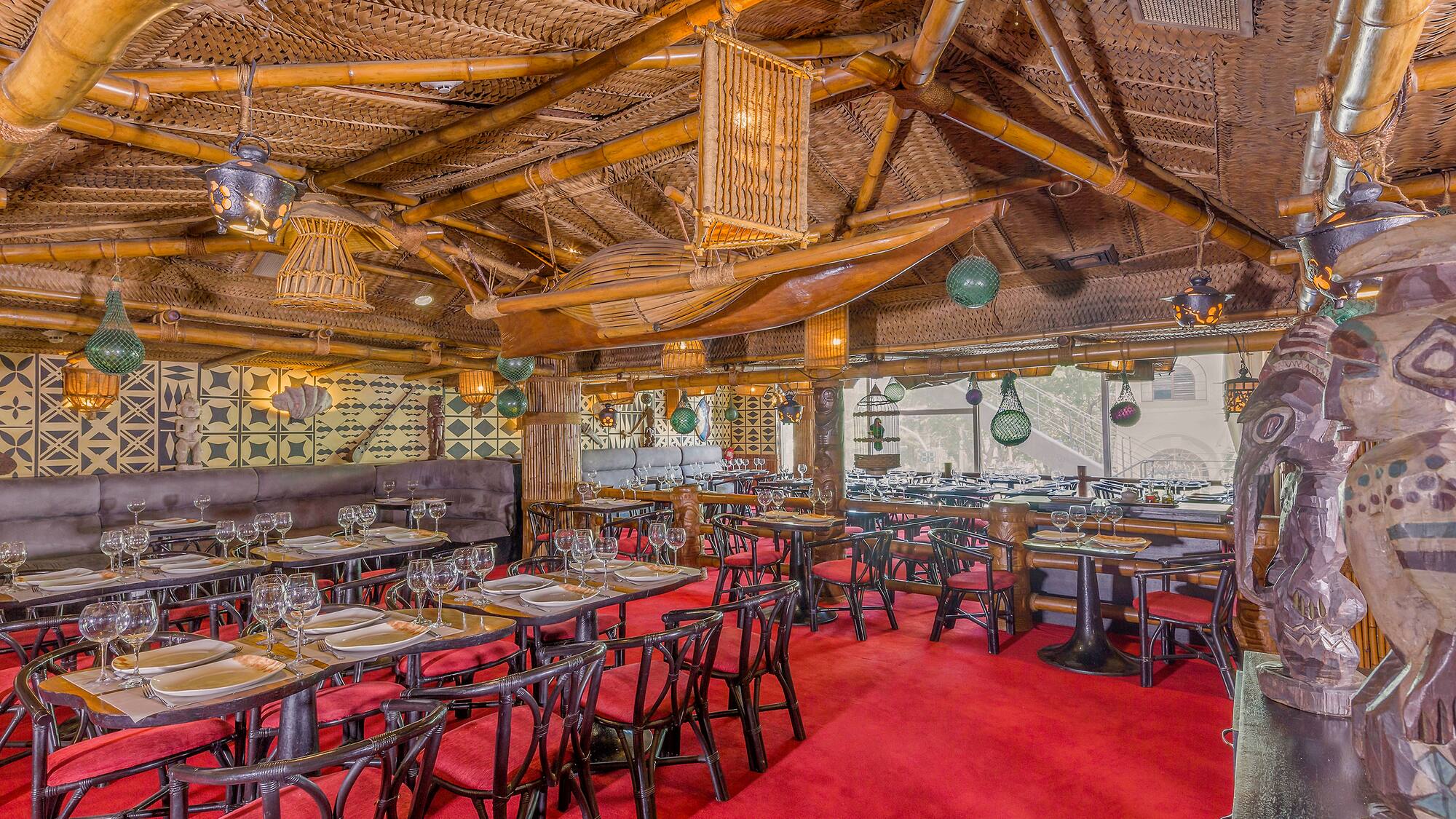 a room with tables and chairs