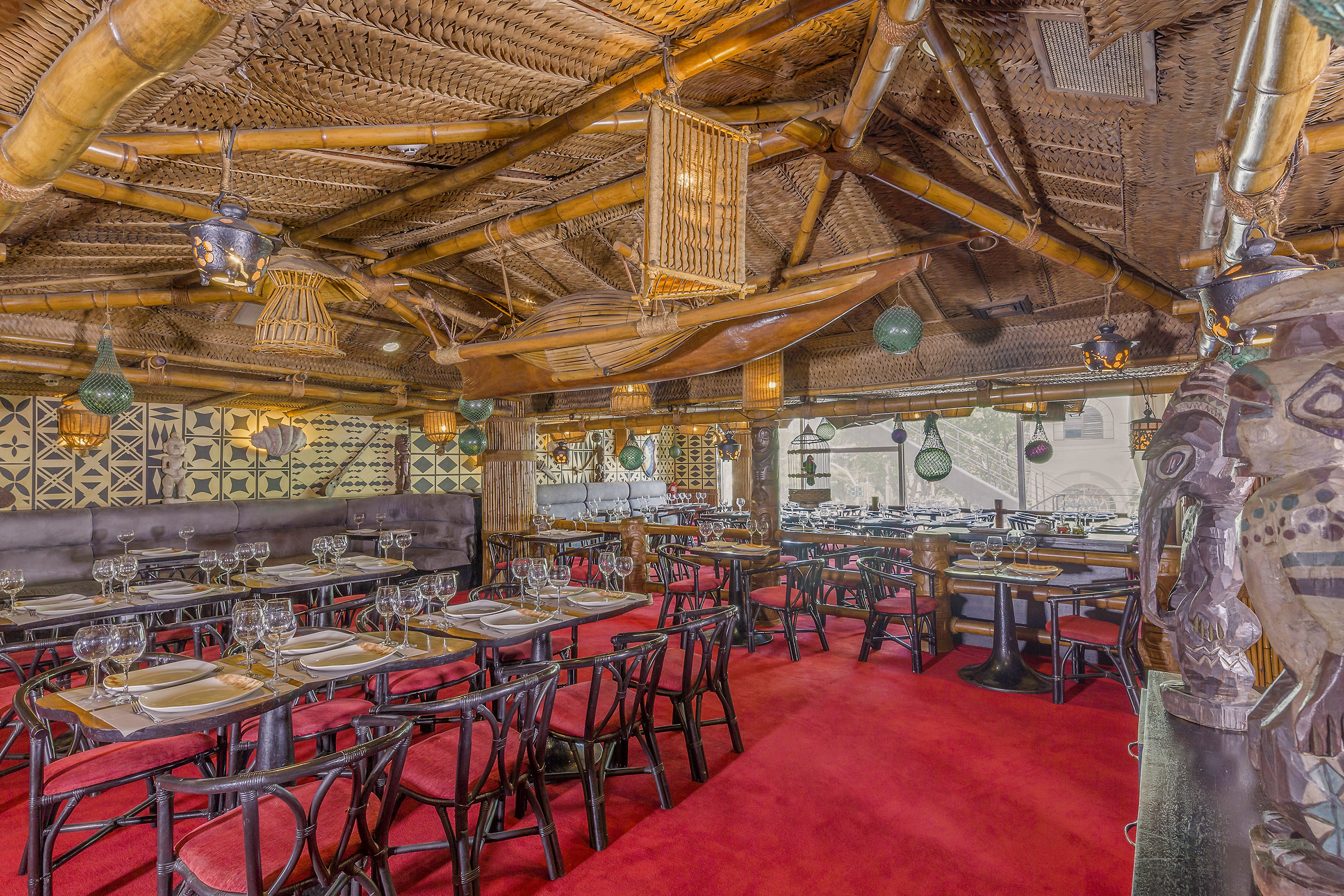 a room with tables and chairs