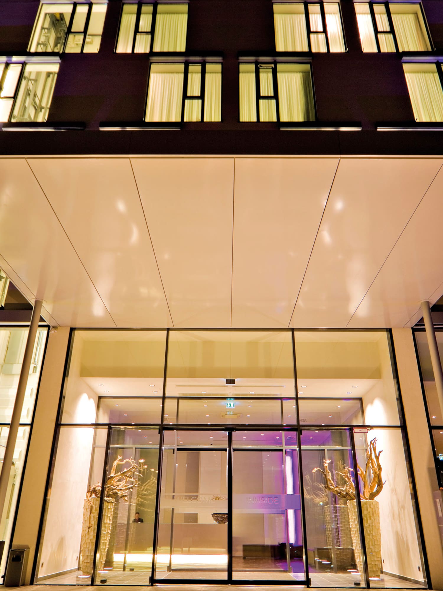 a building with glass doors