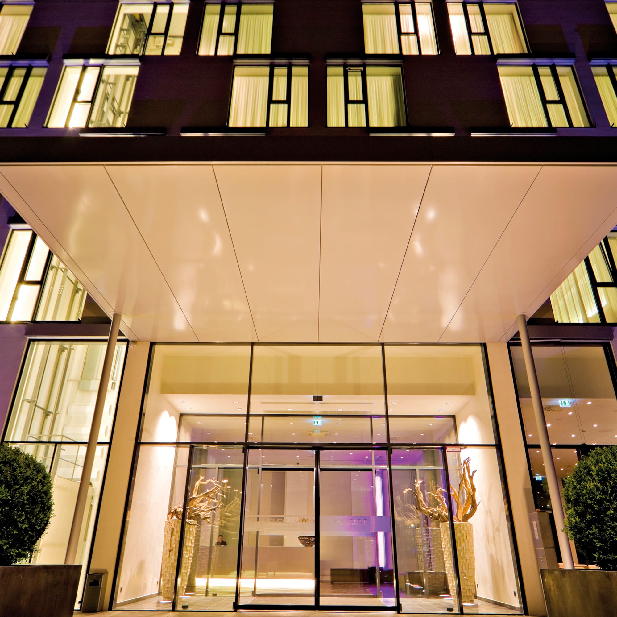 a building with glass doors