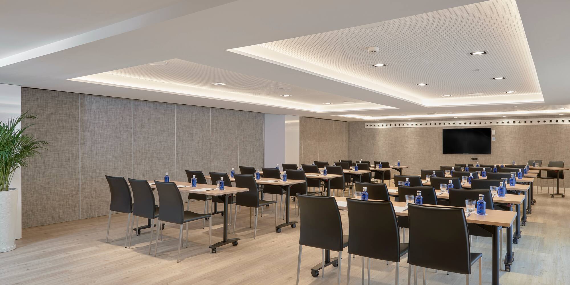 a room with tables and chairs