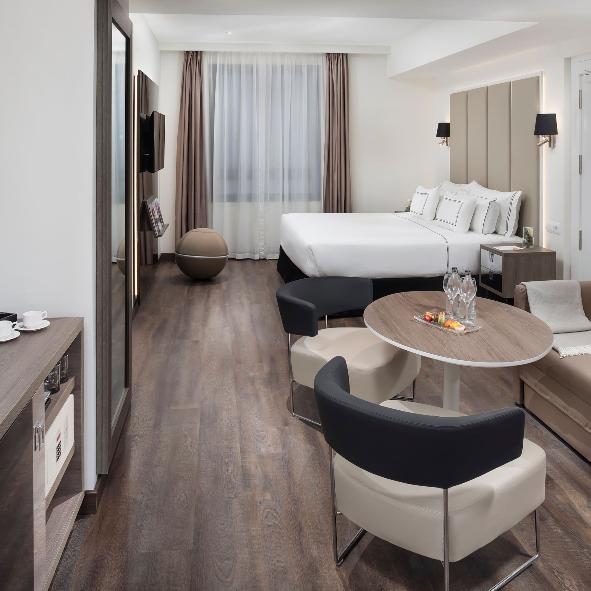 a room with a bed and a table