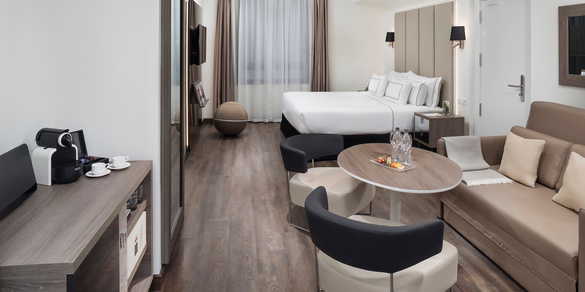 a room with a bed and a table