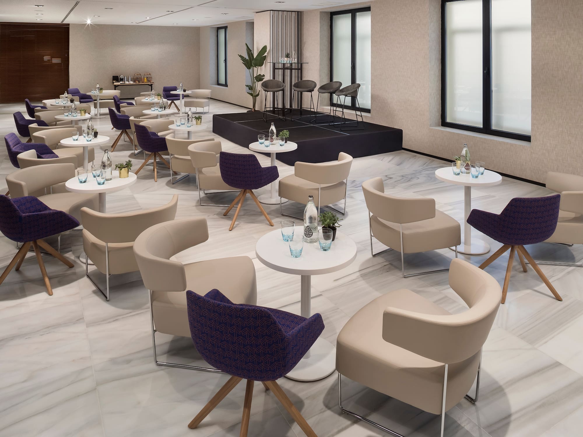 a room with tables and chairs