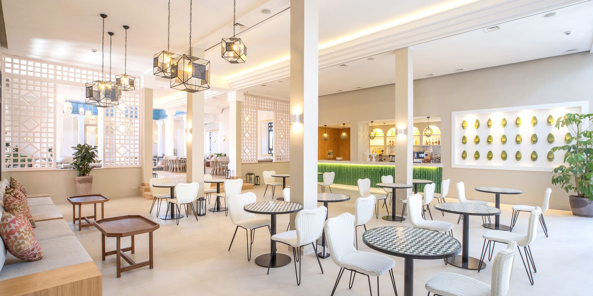 a room with tables and chairs