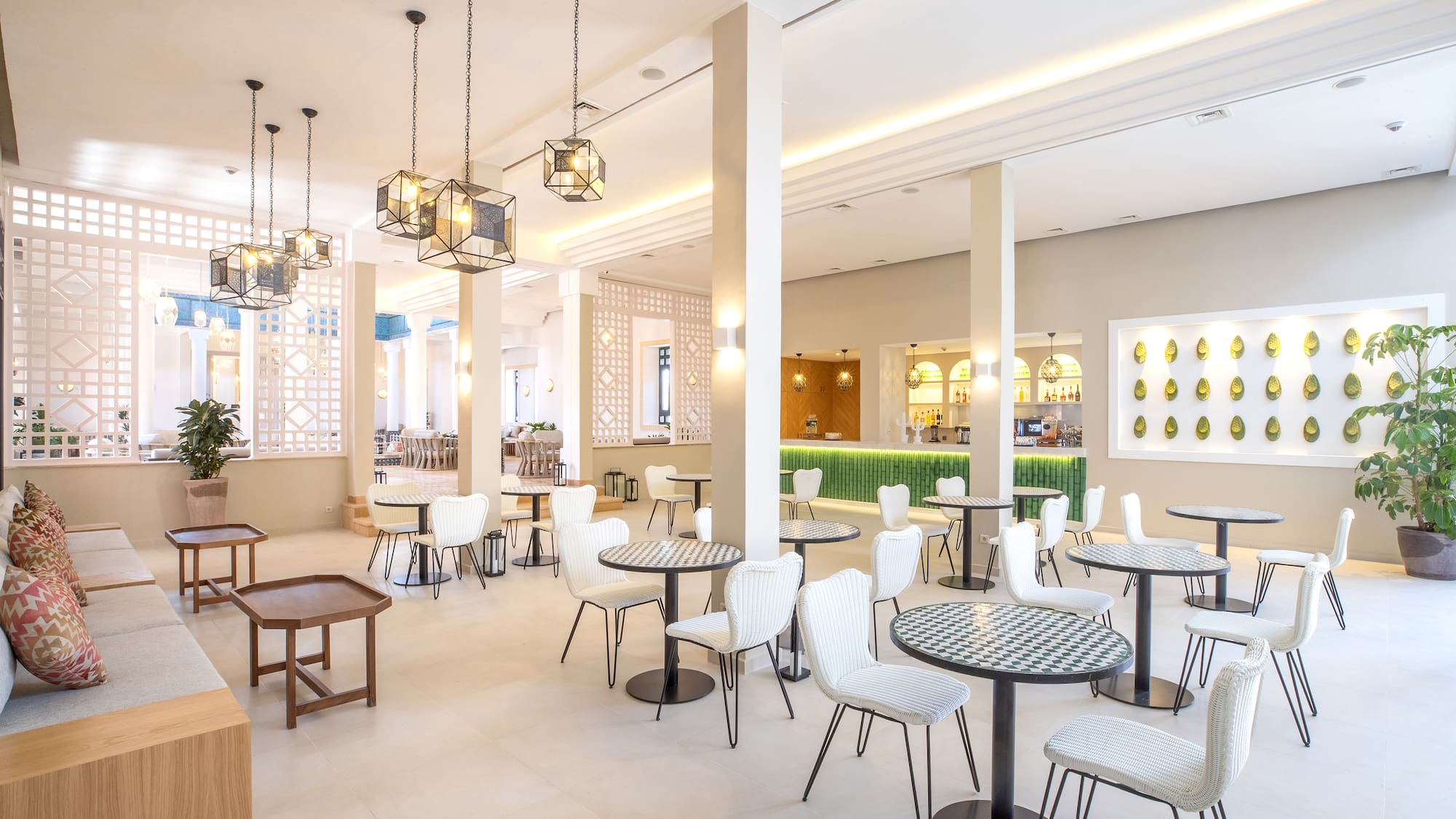 a room with tables and chairs