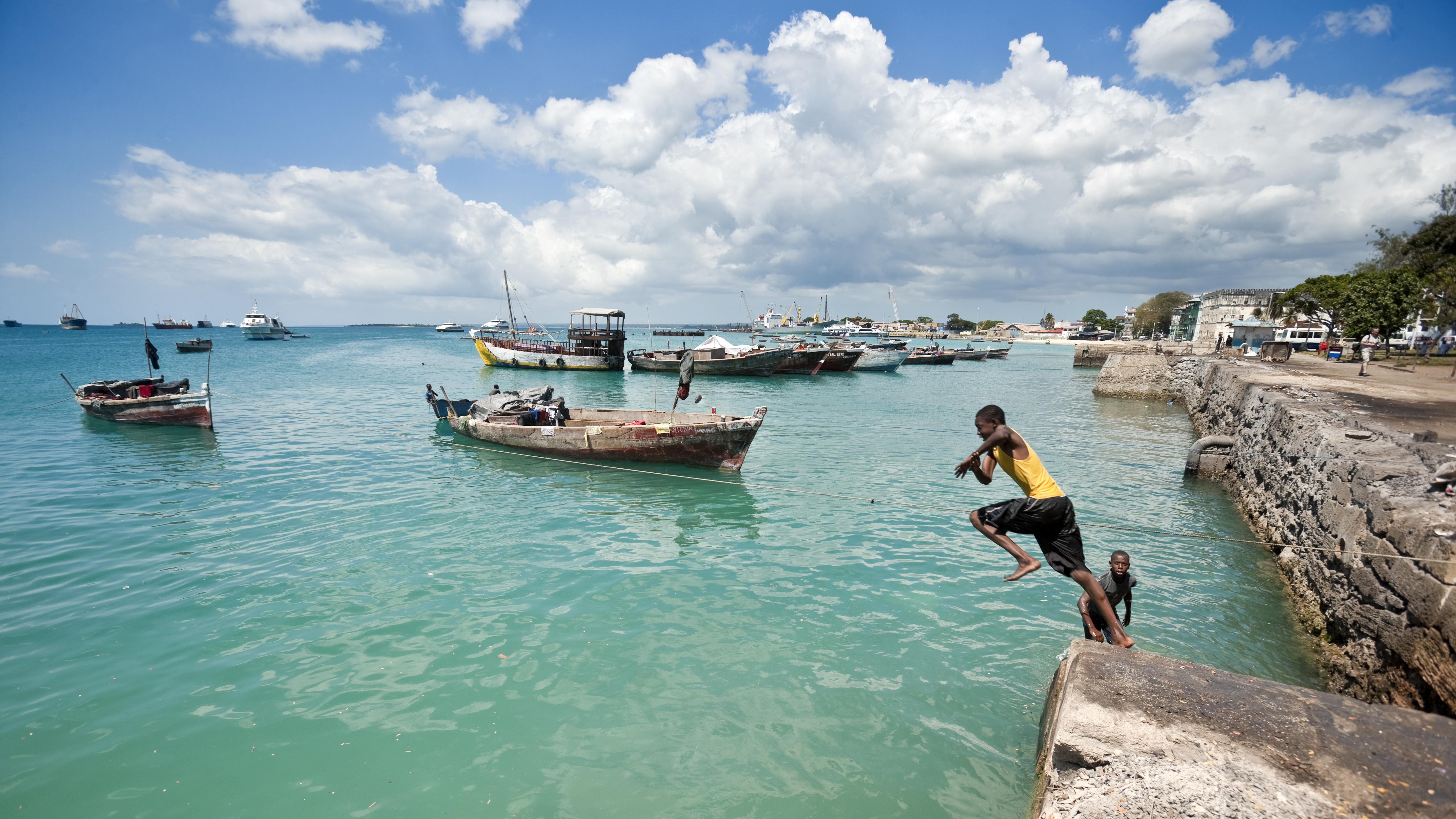 a boy jumping into the water