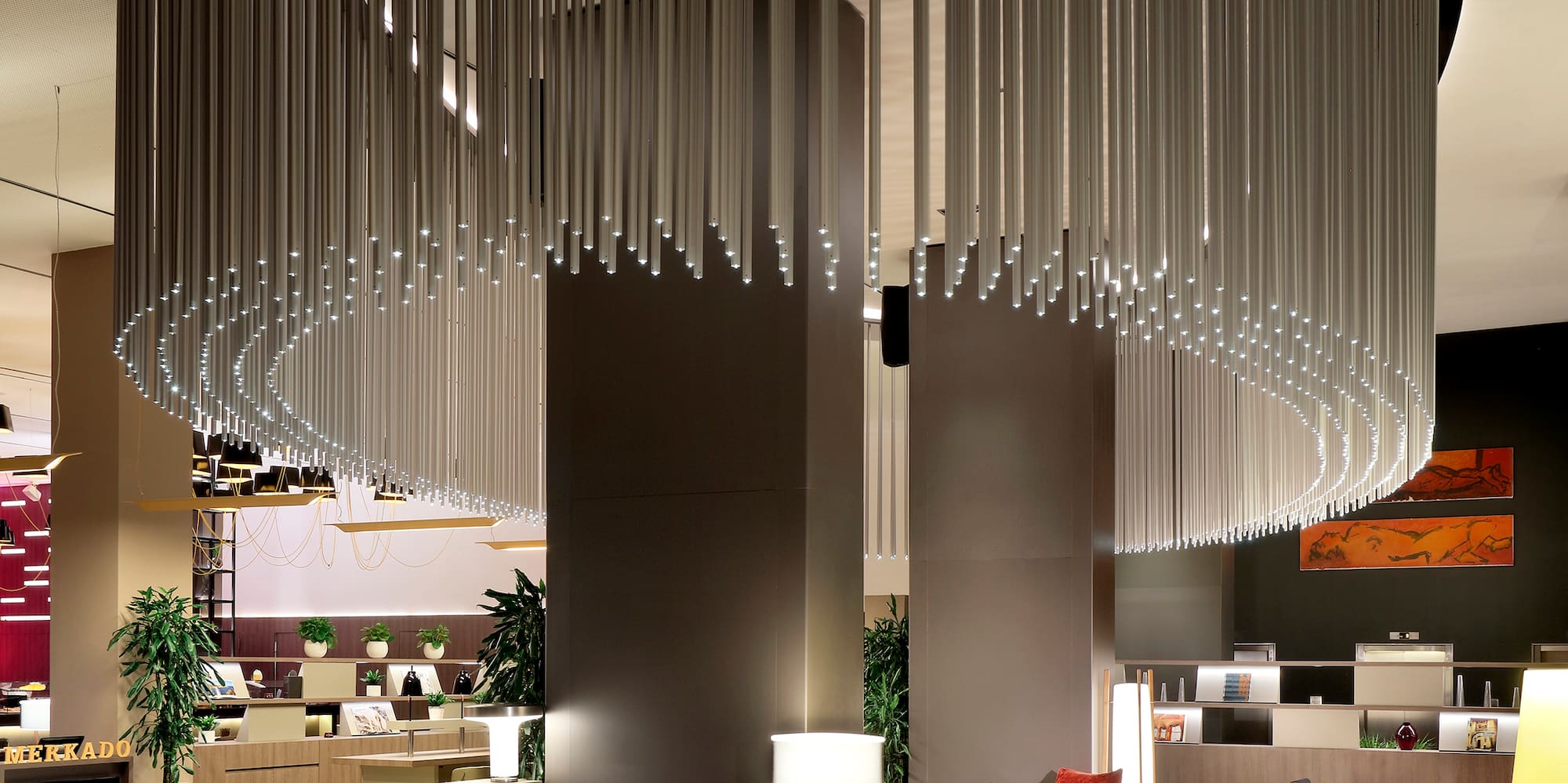 a large chandelier in a lobby