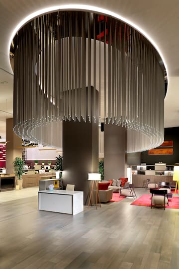 a large chandelier in a lobby