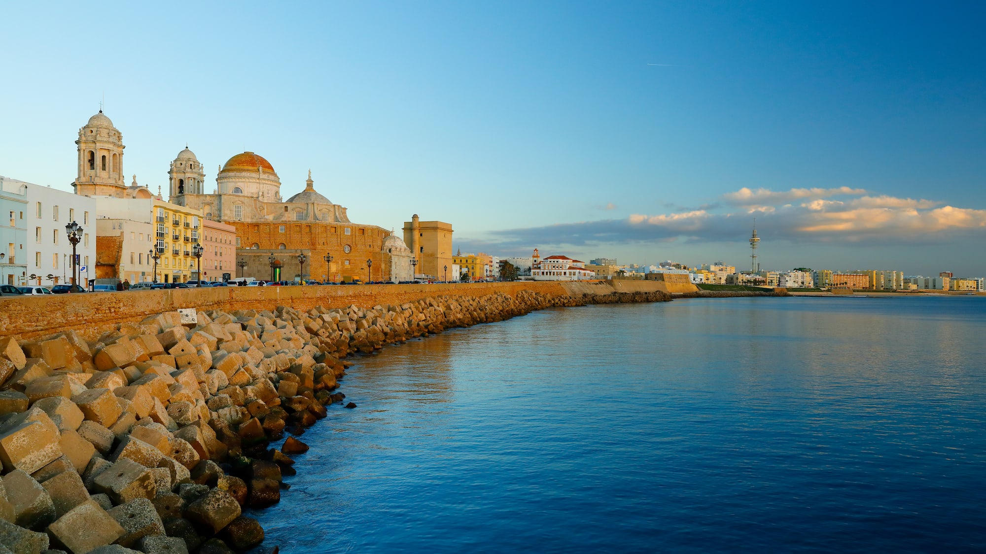 a water next to a city